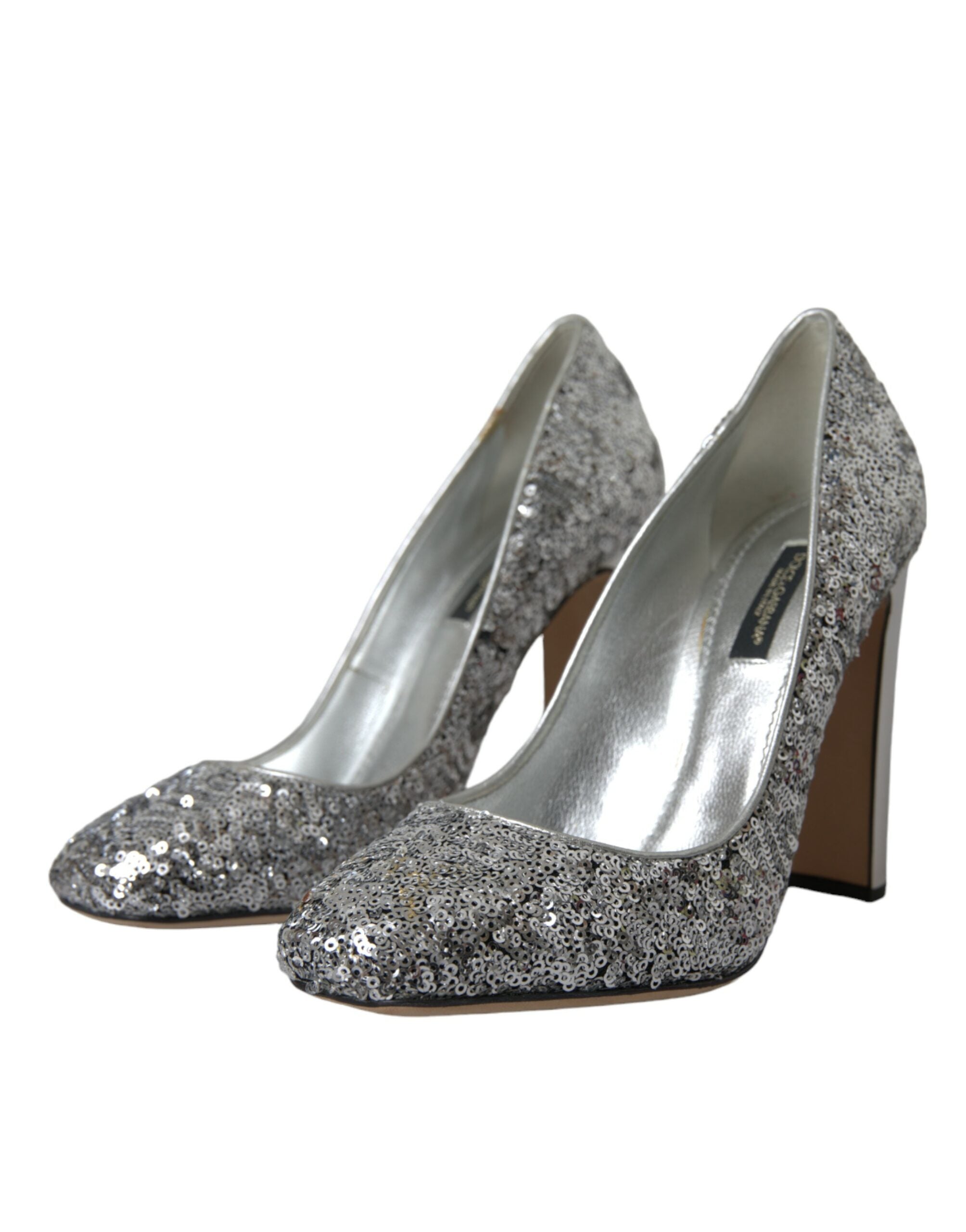 Dolce & Gabbana Silver Sequin Embellished Heels Pumps Women's Shoes