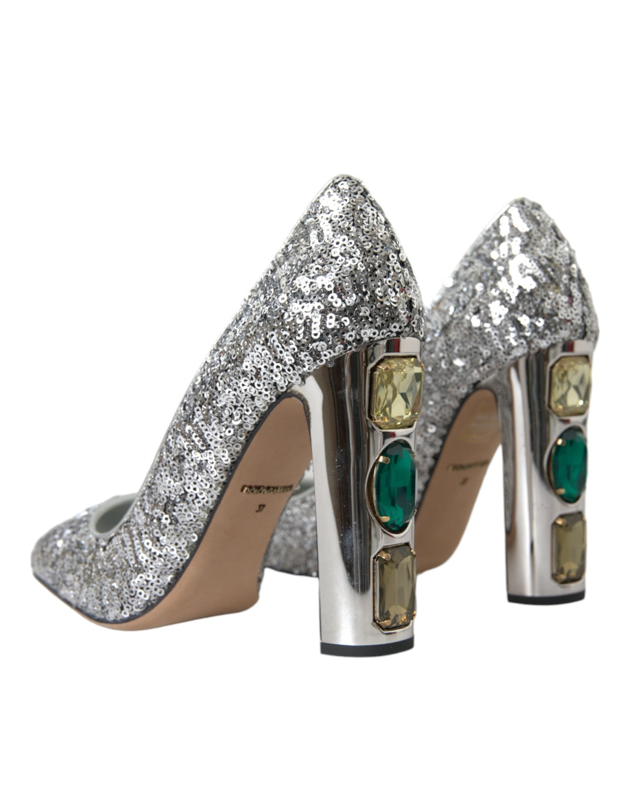 Dolce & Gabbana Silver Sequin Embellished Heels Pumps Women's Shoes