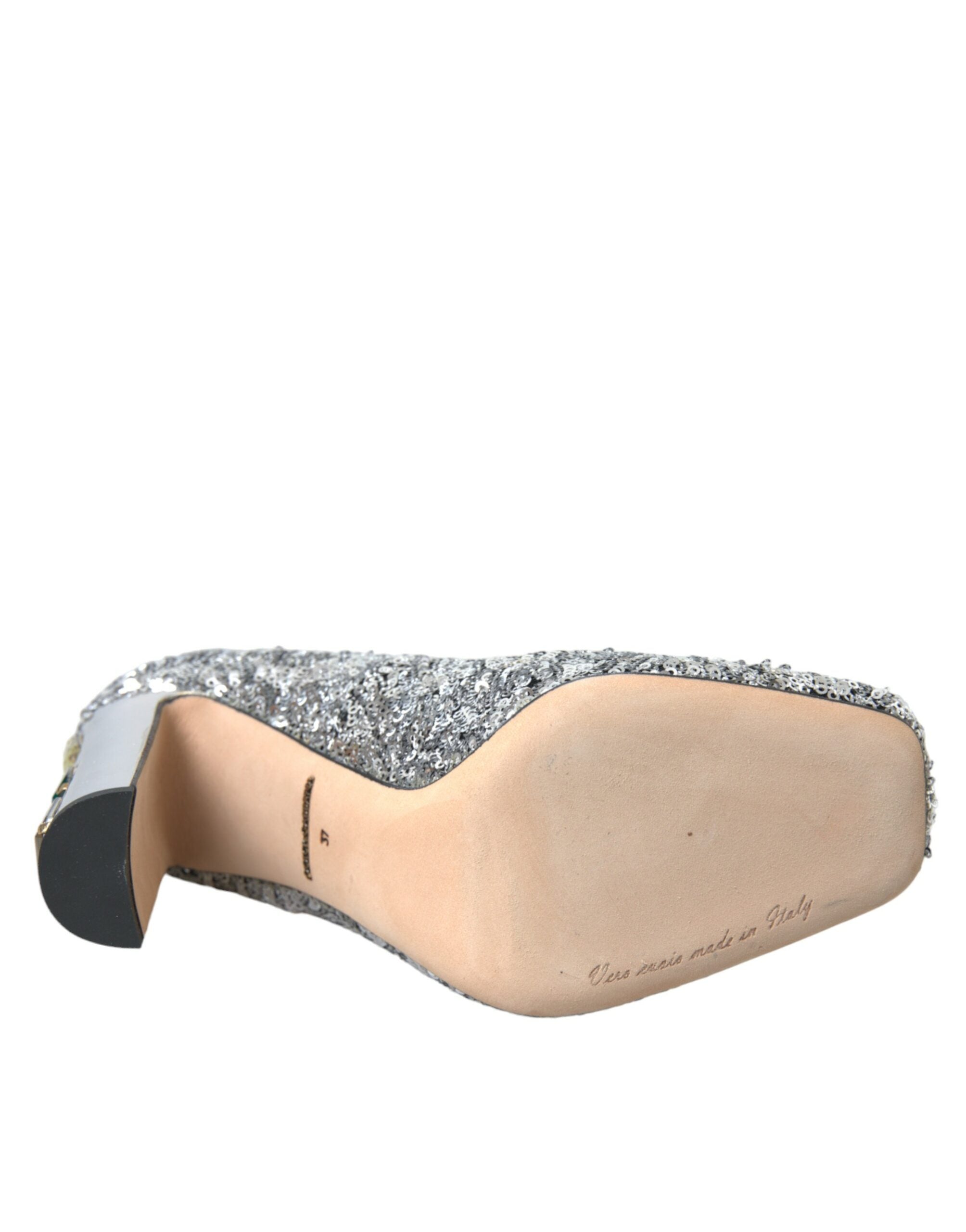 Dolce & Gabbana Silver Sequin Embellished Heels Pumps Women's Shoes