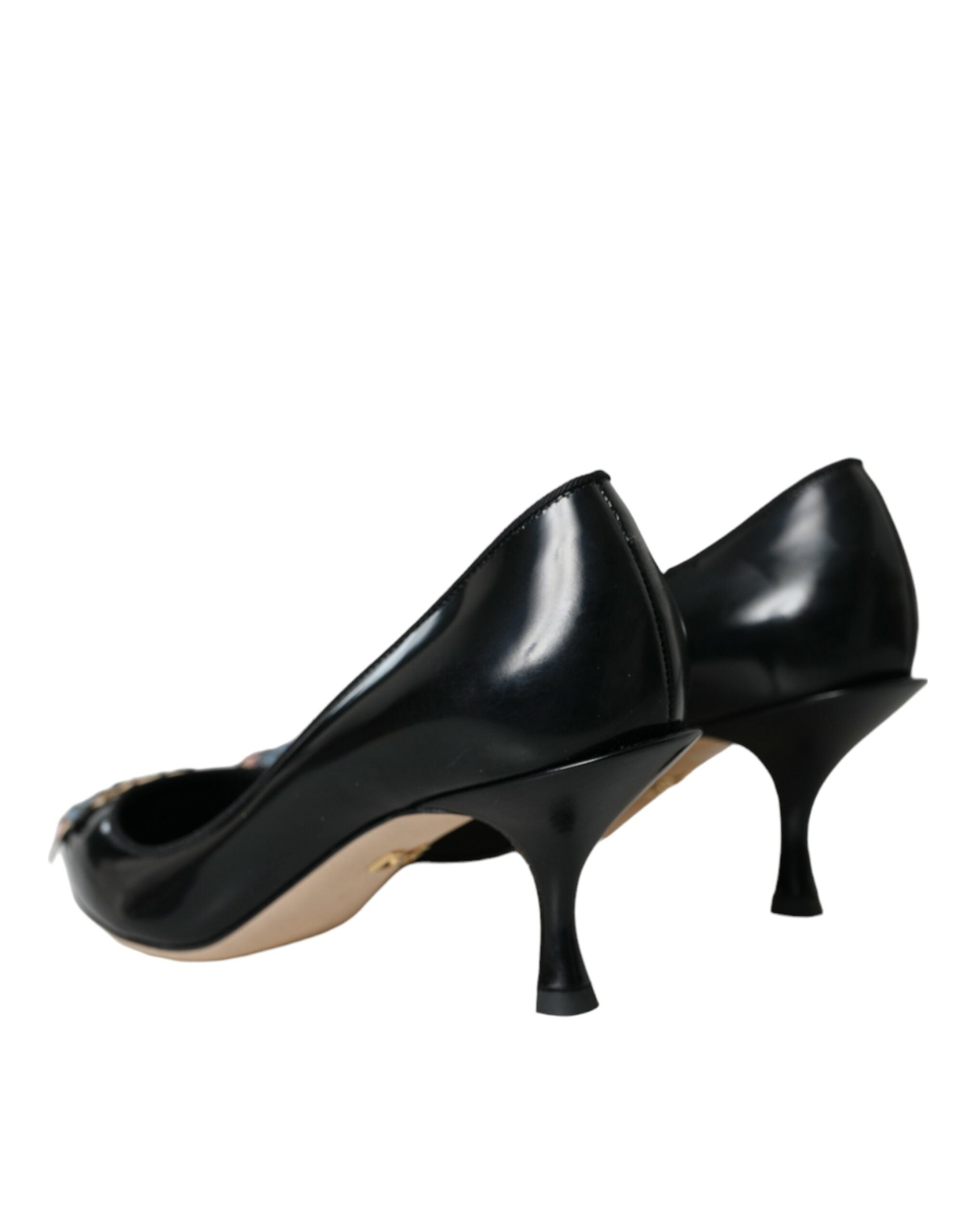 Dolce & Gabbana Black Leather BOOM Patch Heels Pumps Women's Shoes