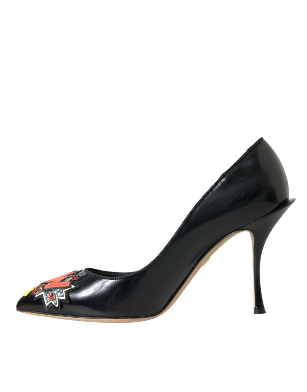 Dolce & Gabbana Black Leather WOW Patch Heels Pumps Women's Shoes