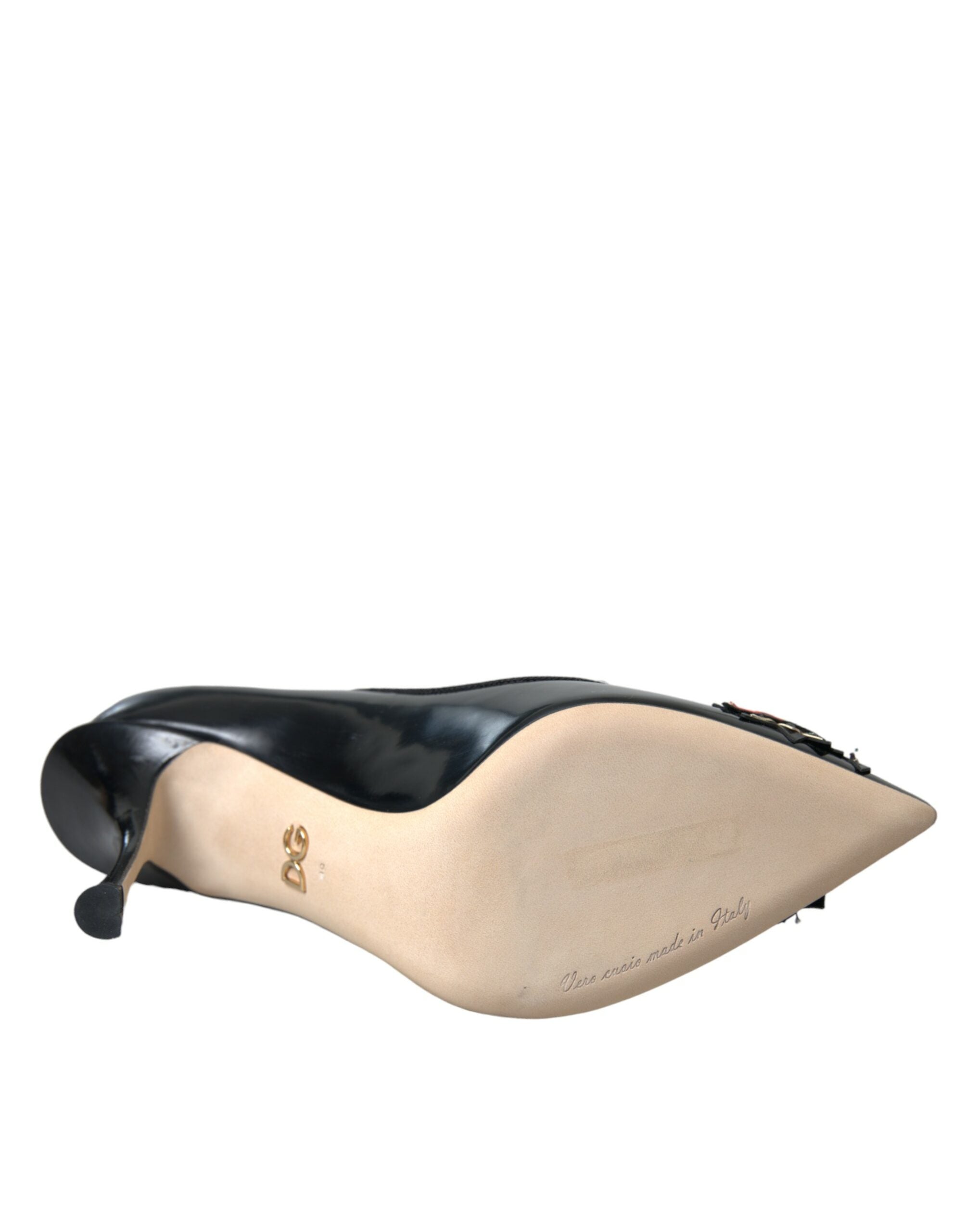 Dolce & Gabbana Black Leather WOW Patch Heels Pumps Women's Shoes