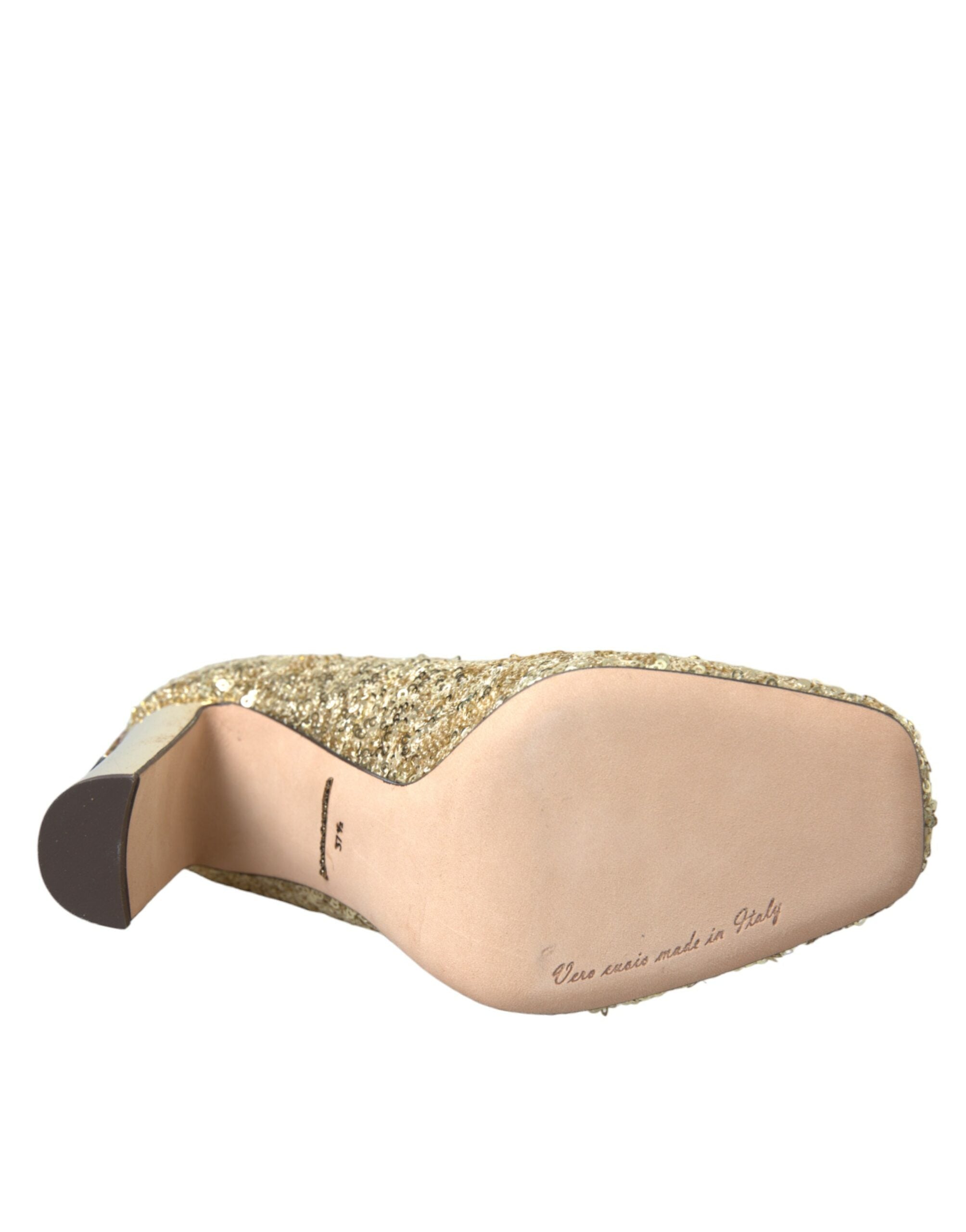 Dolce & Gabbana Gold Sequin Crystal Heels Pumps Women's Shoes