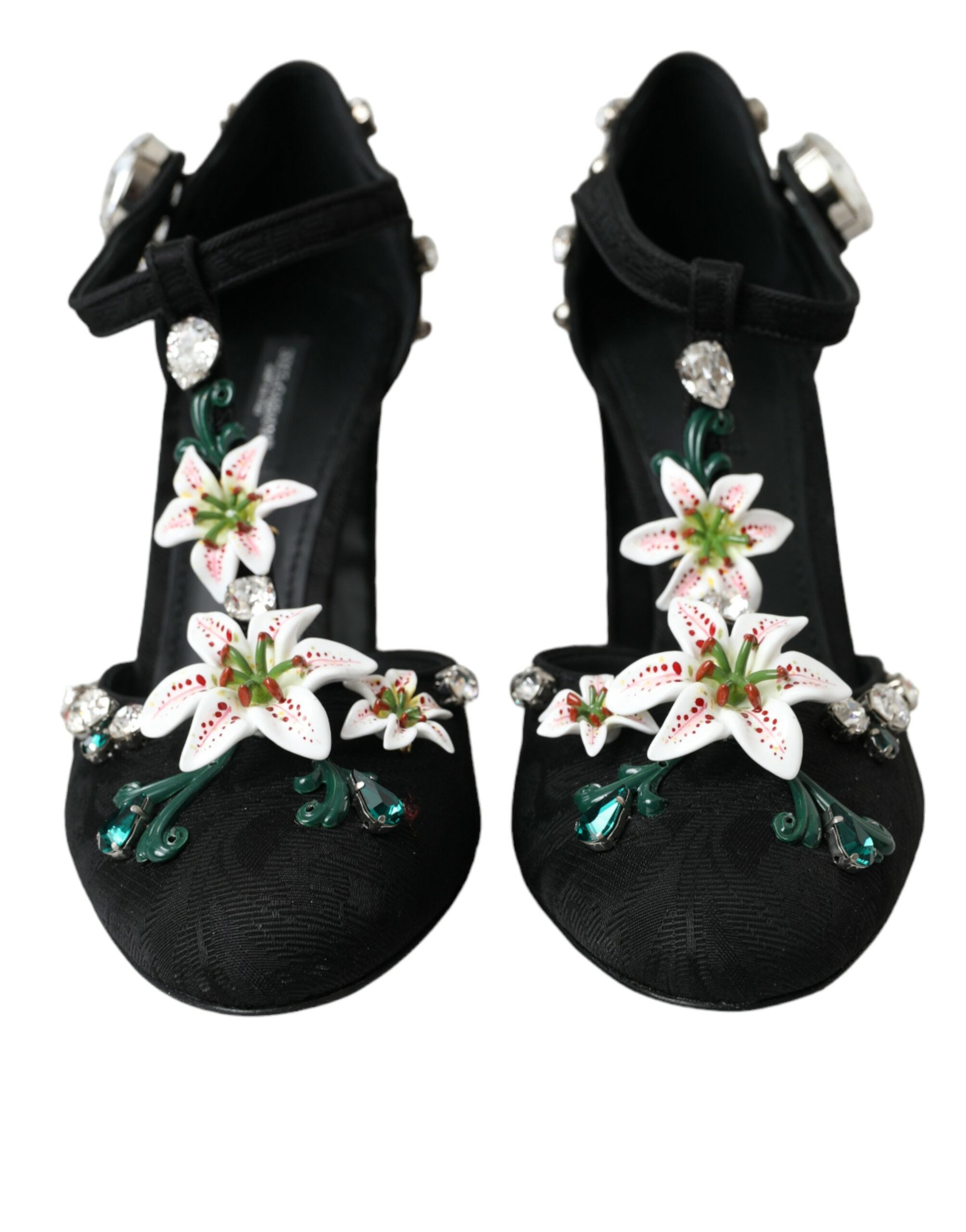 Dolce & Gabbana Black Lilies Crystal Heels Pumps Women's Shoes