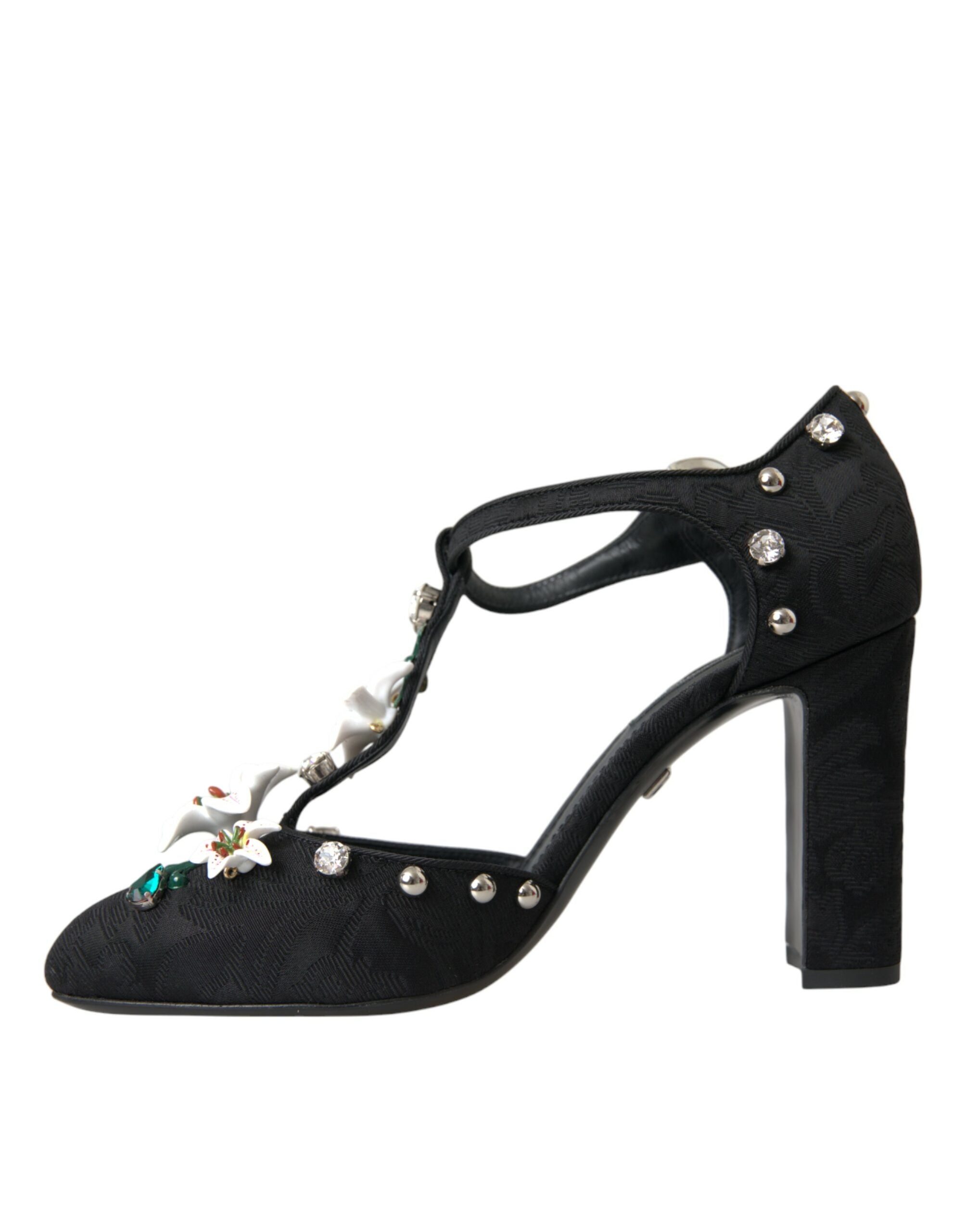 Dolce & Gabbana Black Lilies Crystal Heels Pumps Women's Shoes