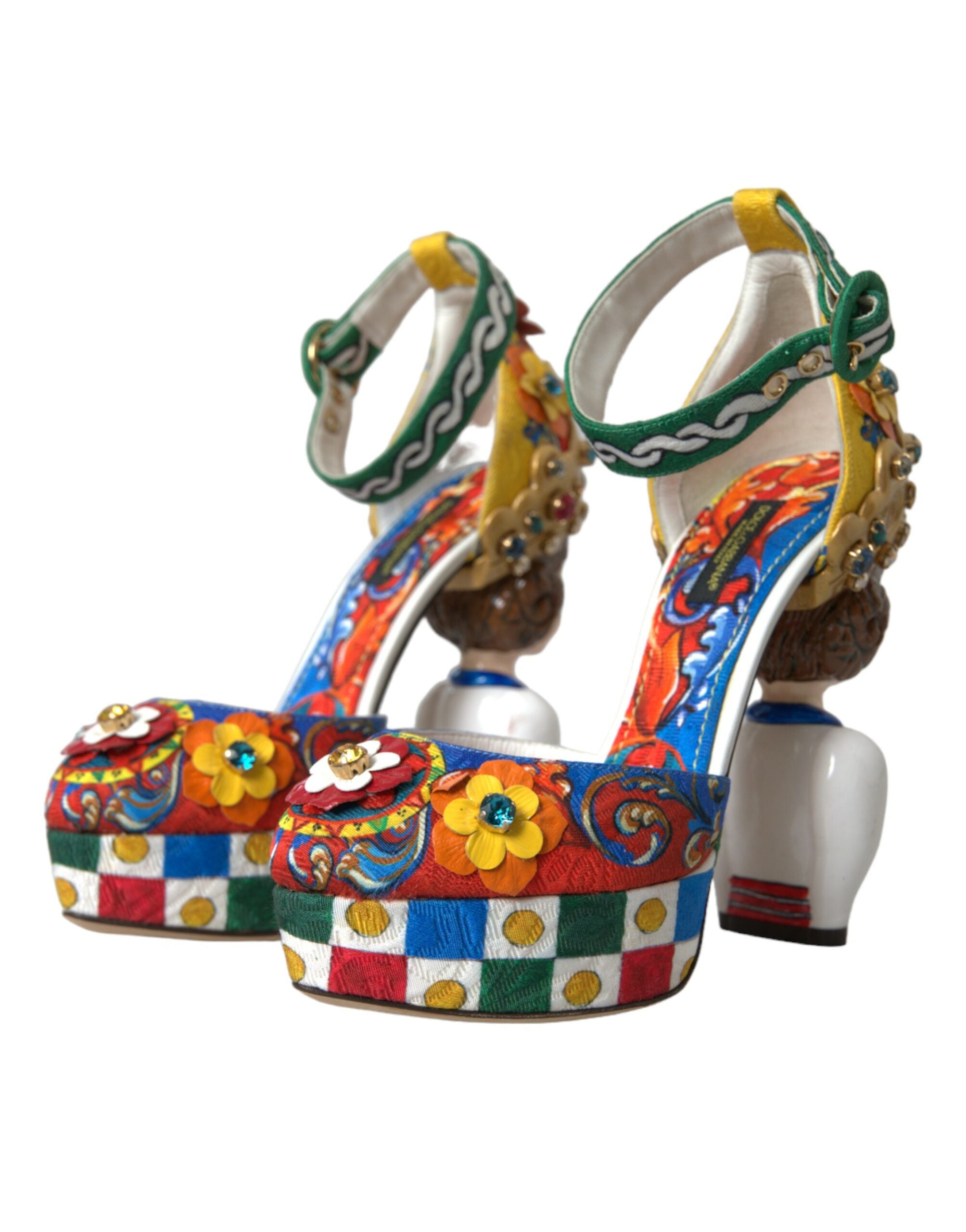 Dolce & Gabbana Multicolor Carretto Embellished Sandals Women's Shoes