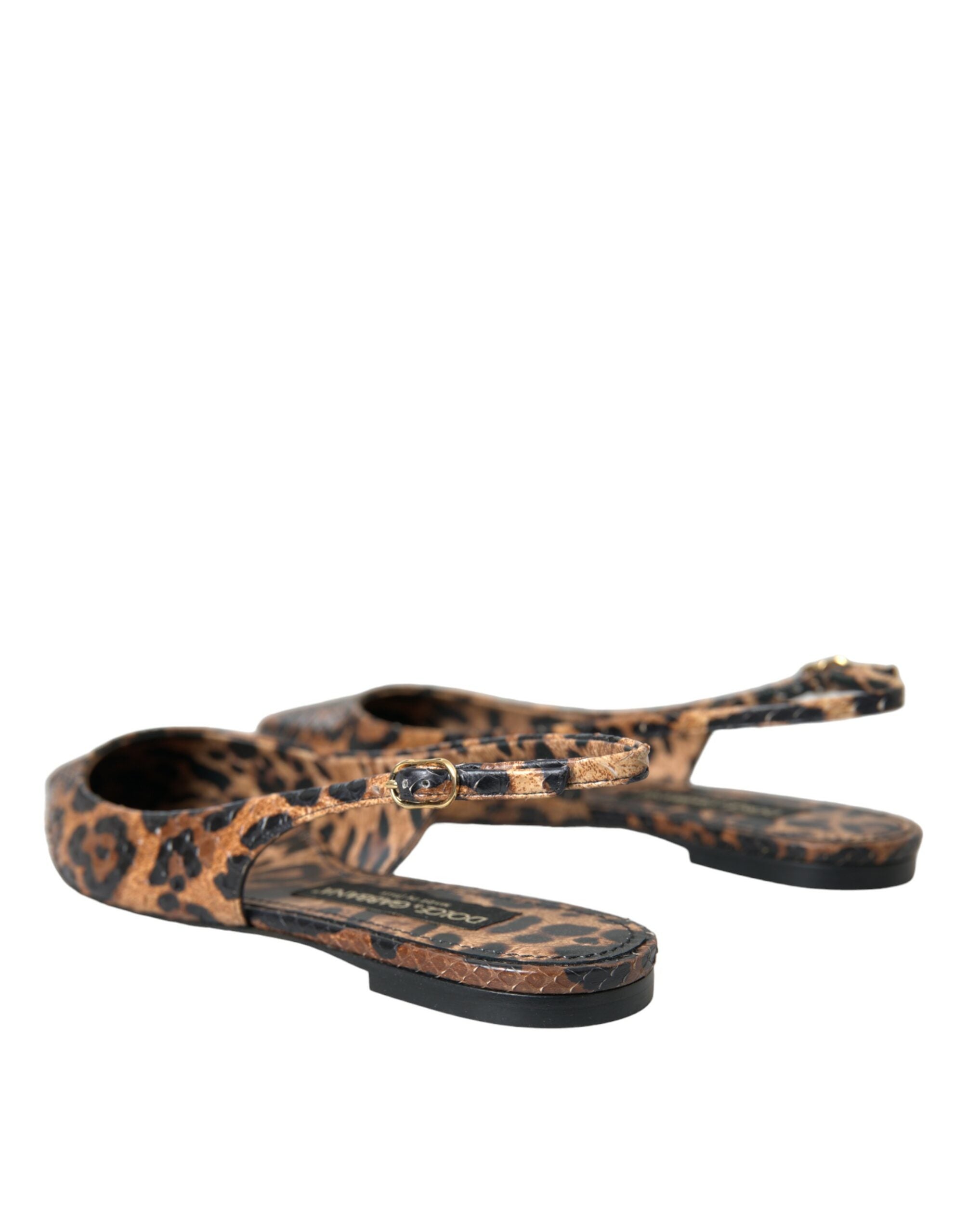 Dolce & Gabbana Brown Leopard Exotic Skin Slingback Women's Shoes