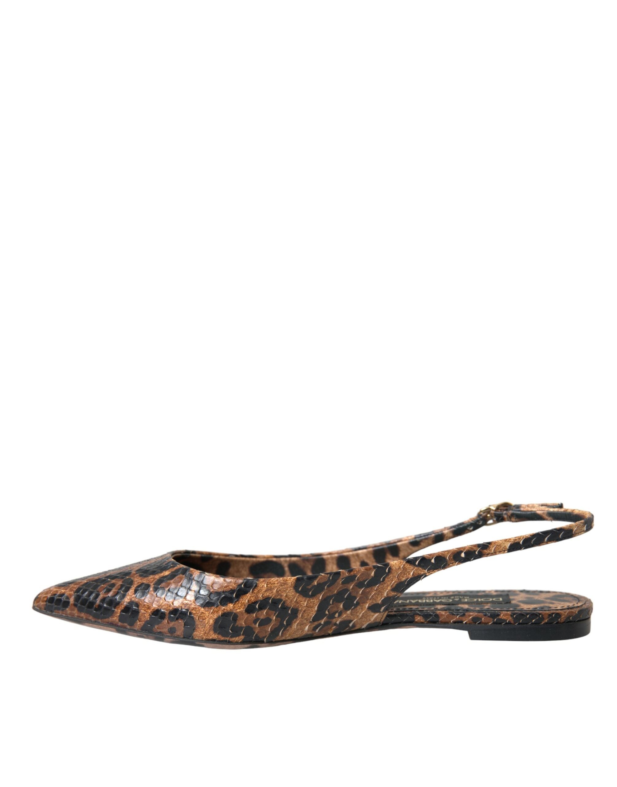 Dolce & Gabbana Brown Leopard Exotic Skin Slingback Women's Shoes