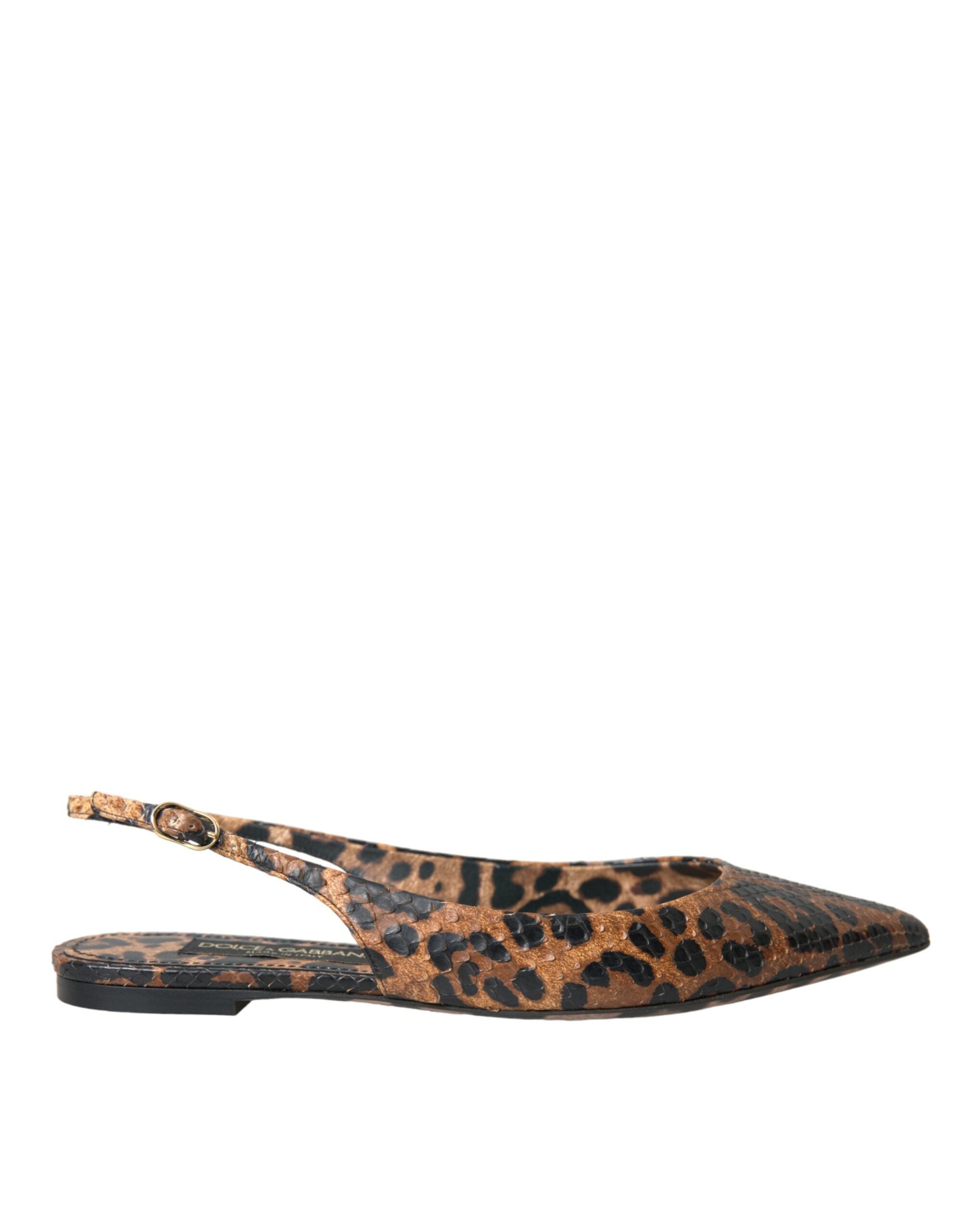 Dolce & Gabbana Brown Leopard Exotic Skin Slingback Women's Shoes