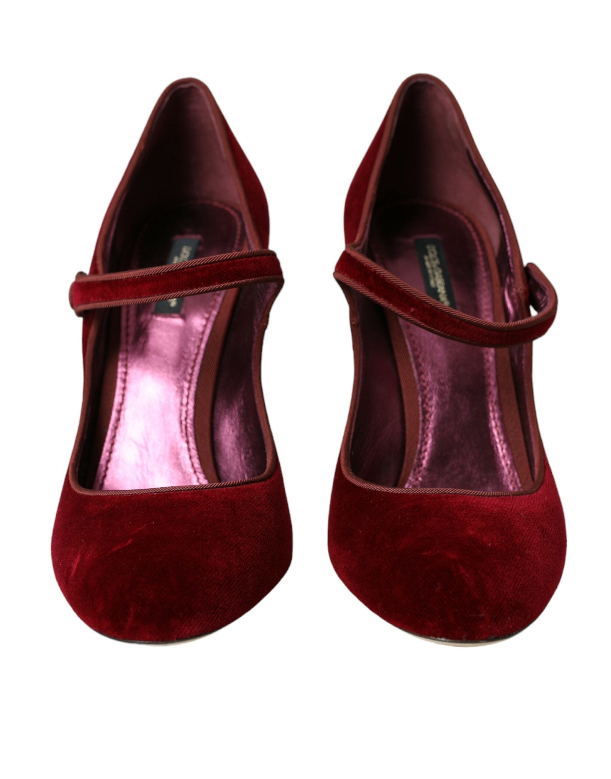 Dolce & Gabbana Red Velvet Gold Crystals Heels Mary Jane Women's Shoes