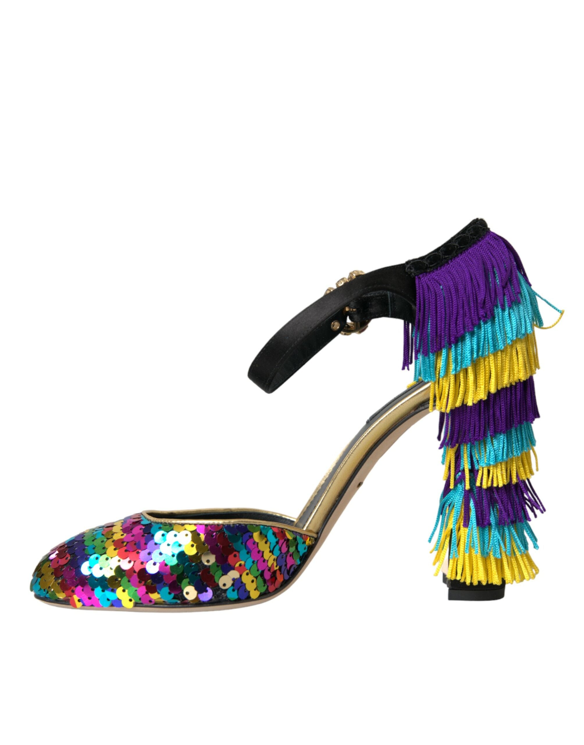 Dolce & Gabbana Multicolor Sequin Crystal Mary Jane Women's Shoes