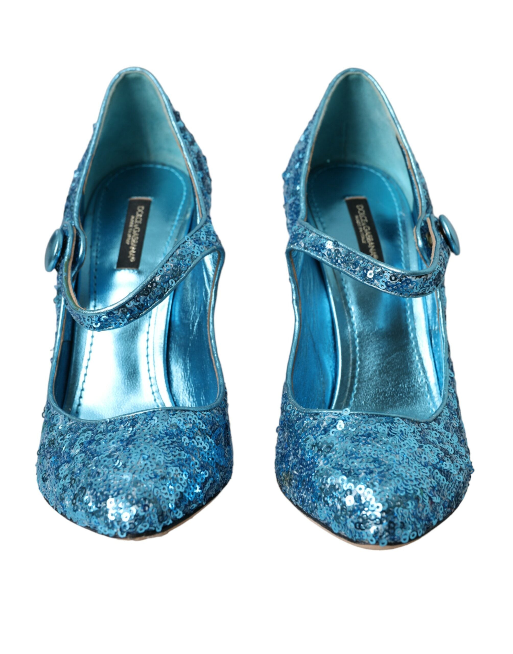Dolce & Gabbana Blue Sequin Mary Jane Pumps High Heels Women's Shoes
