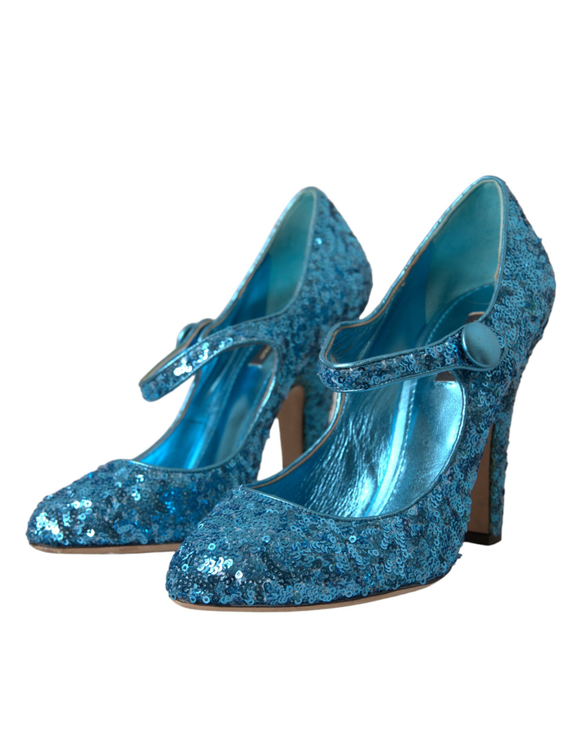 Dolce & Gabbana Blue Sequin Mary Jane Pumps High Heels Women's Shoes
