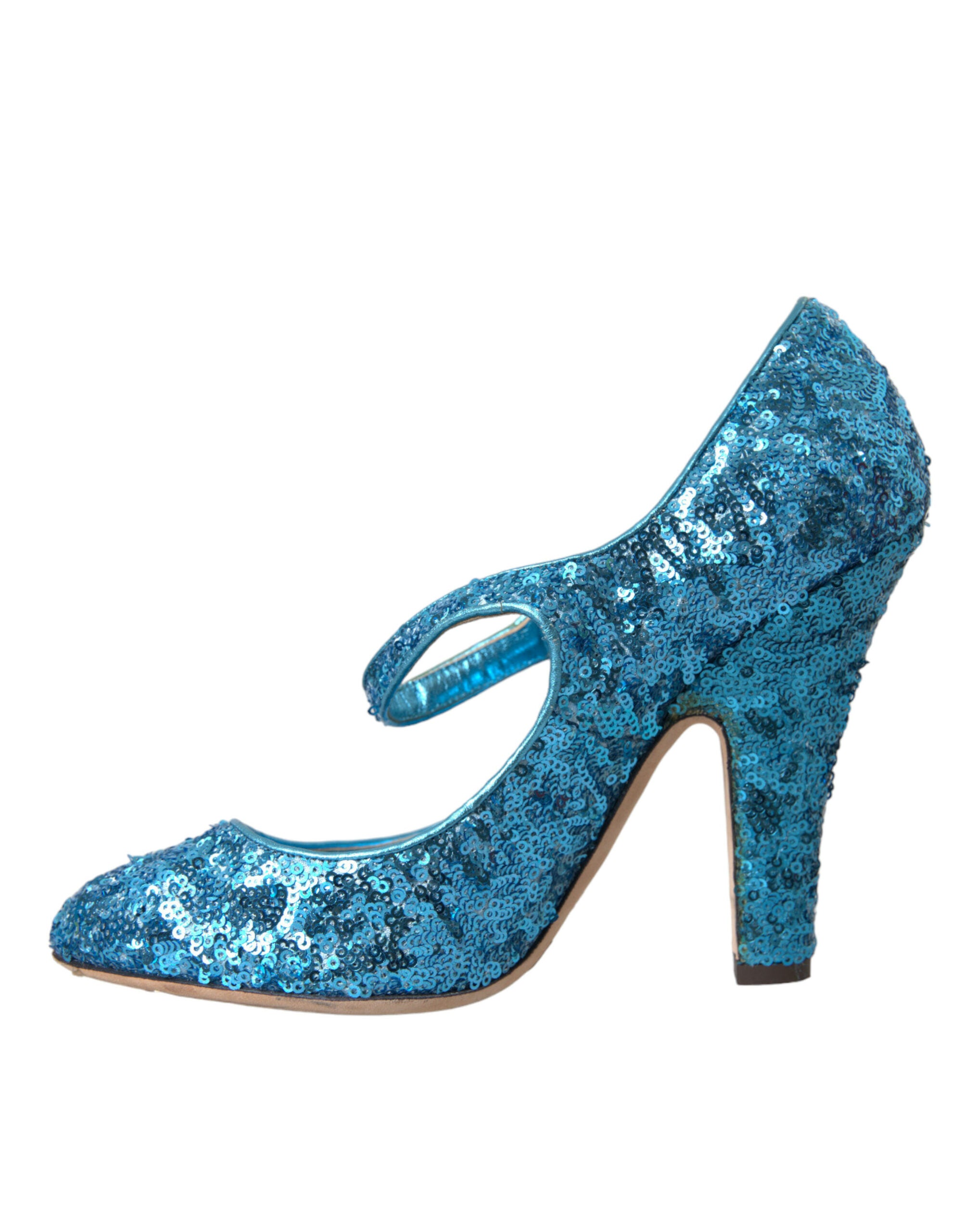 Dolce & Gabbana Blue Sequin Mary Jane Pumps High Heels Women's Shoes