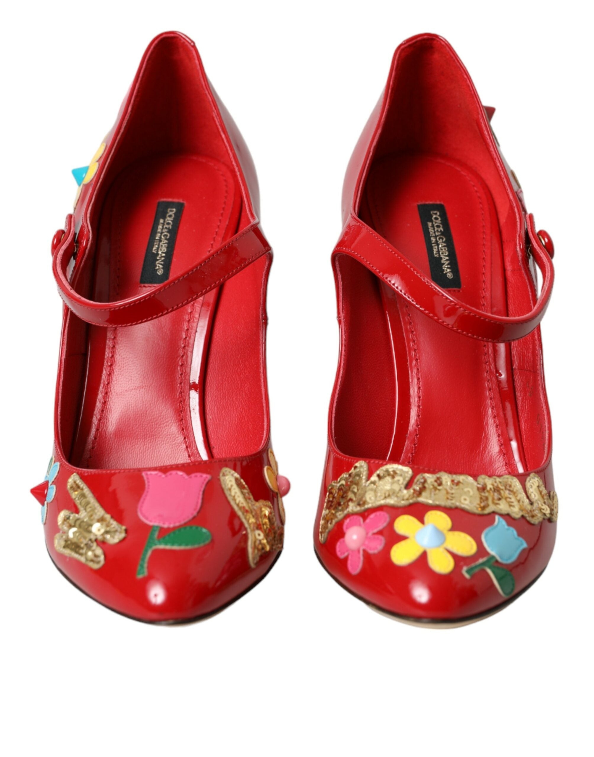 Dolce & Gabbana Red Leather Embellished Mary Jane Pumps Heels Women's Shoes