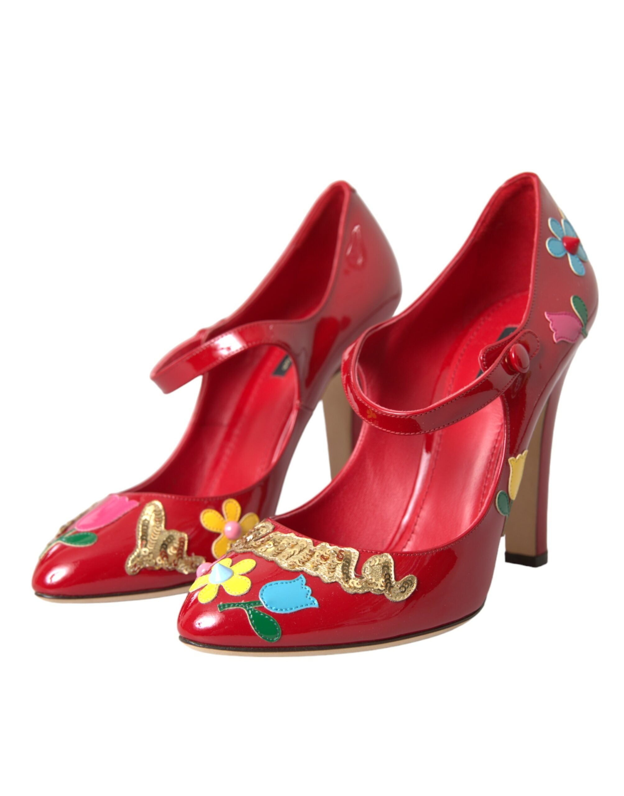 Dolce & Gabbana Red Leather Embellished Mary Jane Pumps Heels Women's Shoes