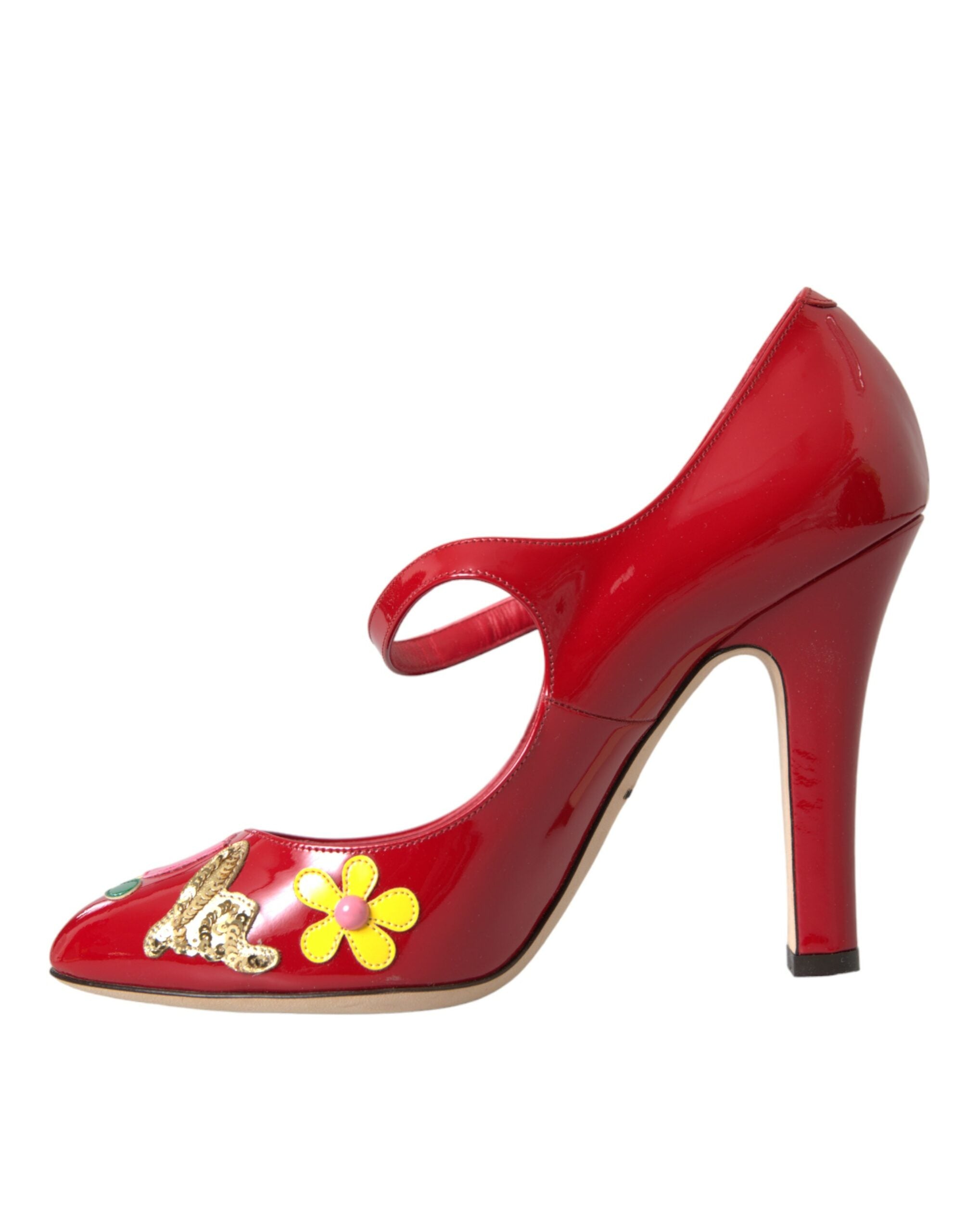 Dolce & Gabbana Red Leather Embellished Mary Jane Pumps Heels Women's Shoes