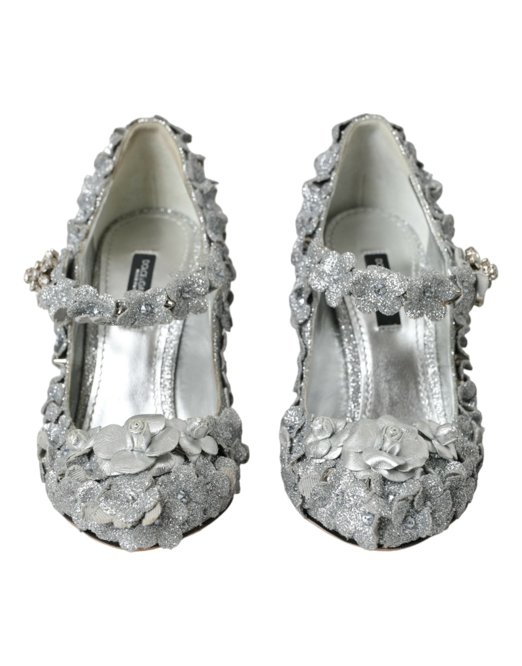 Dolce & Gabbana Silver Floral Crystal Mary Jane Pumps Women's Shoes