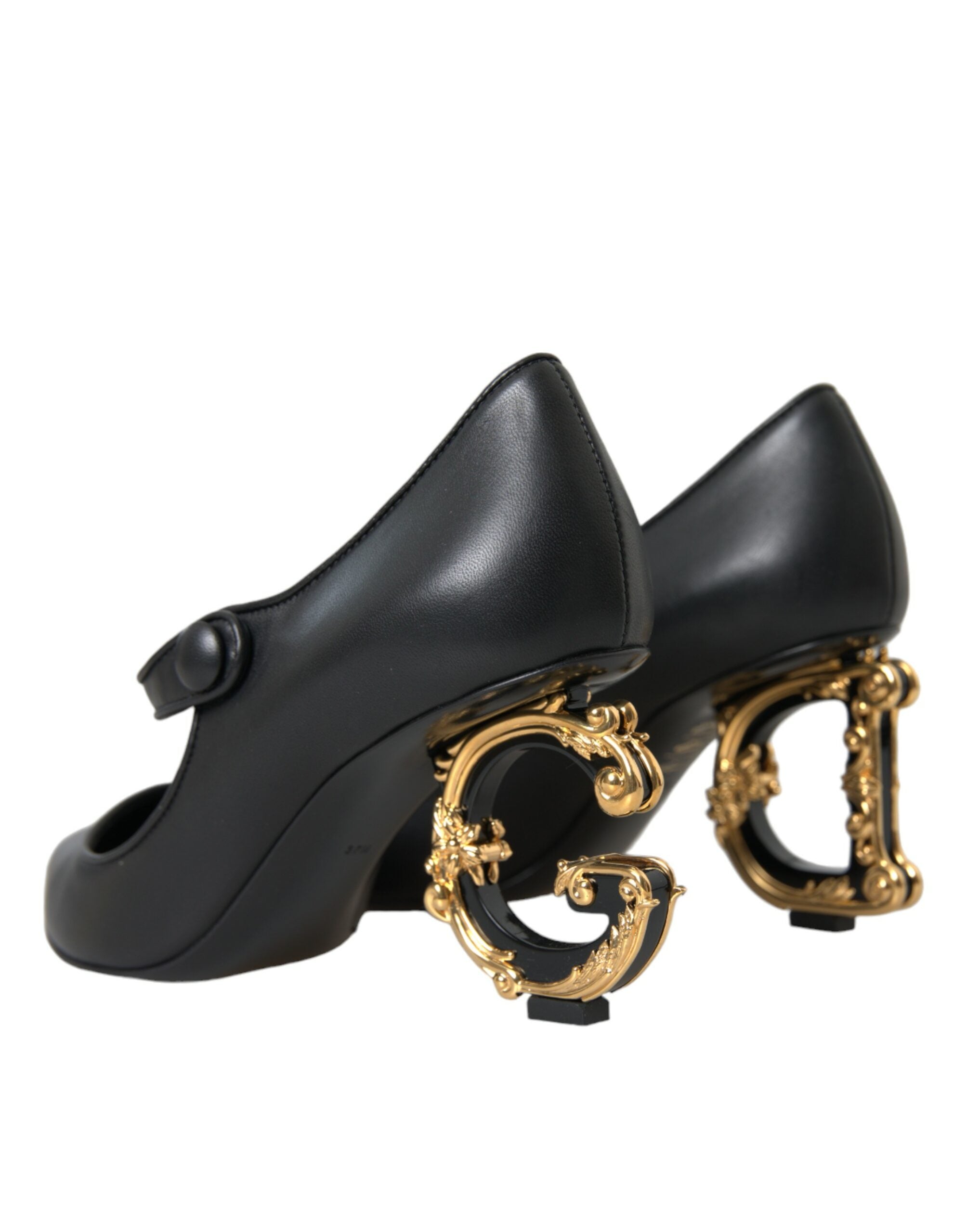 Dolce & Gabbana Black Leather Logo Heels Mary Janes Pumps Women's Shoes
