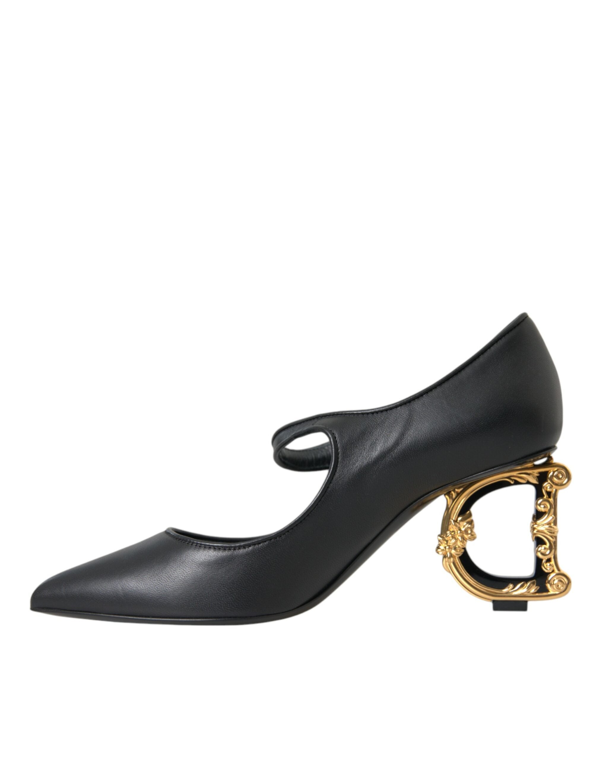 Dolce & Gabbana Black Leather Logo Heels Mary Janes Pumps Women's Shoes