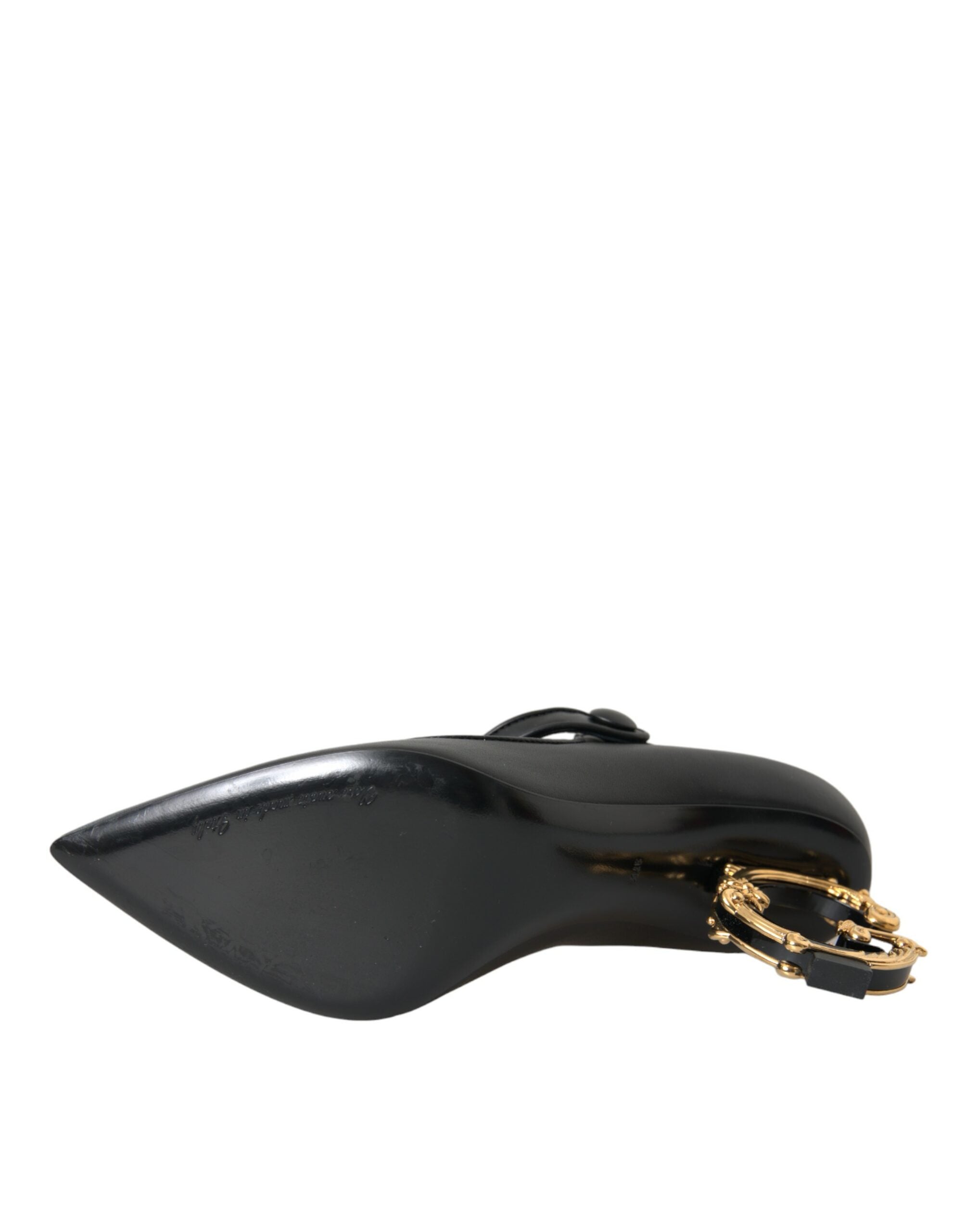 Dolce & Gabbana Black Leather Logo Heels Mary Janes Pumps Women's Shoes