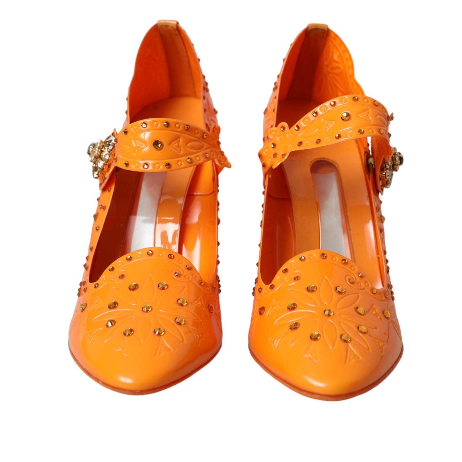 Dolce & Gabbana Orange CINDERELLA Floral Crystal Pumps Women's Shoes