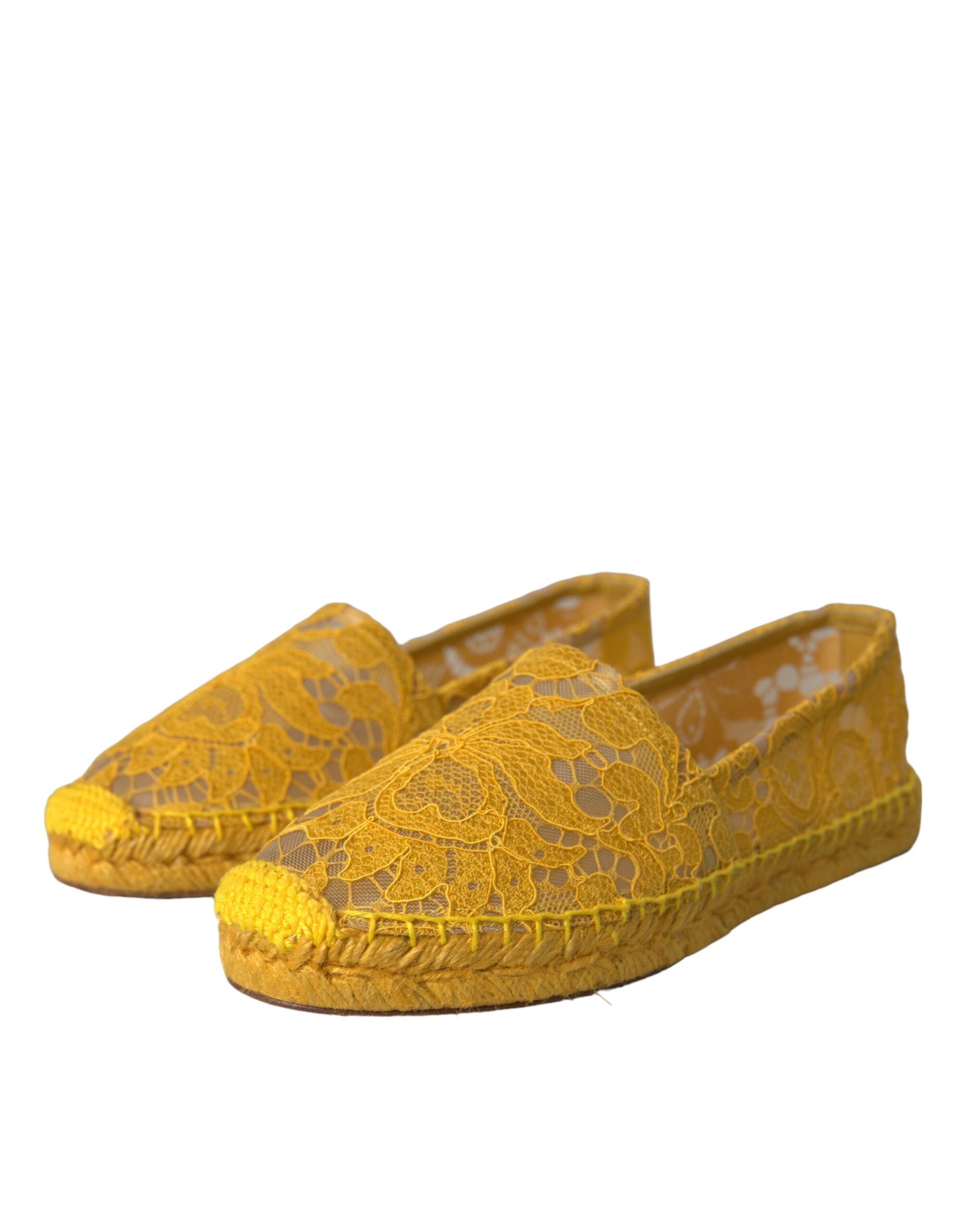 Dolce & Gabbana Yellow Taormina Lace Espadrille Loafers Flats Women's Shoes