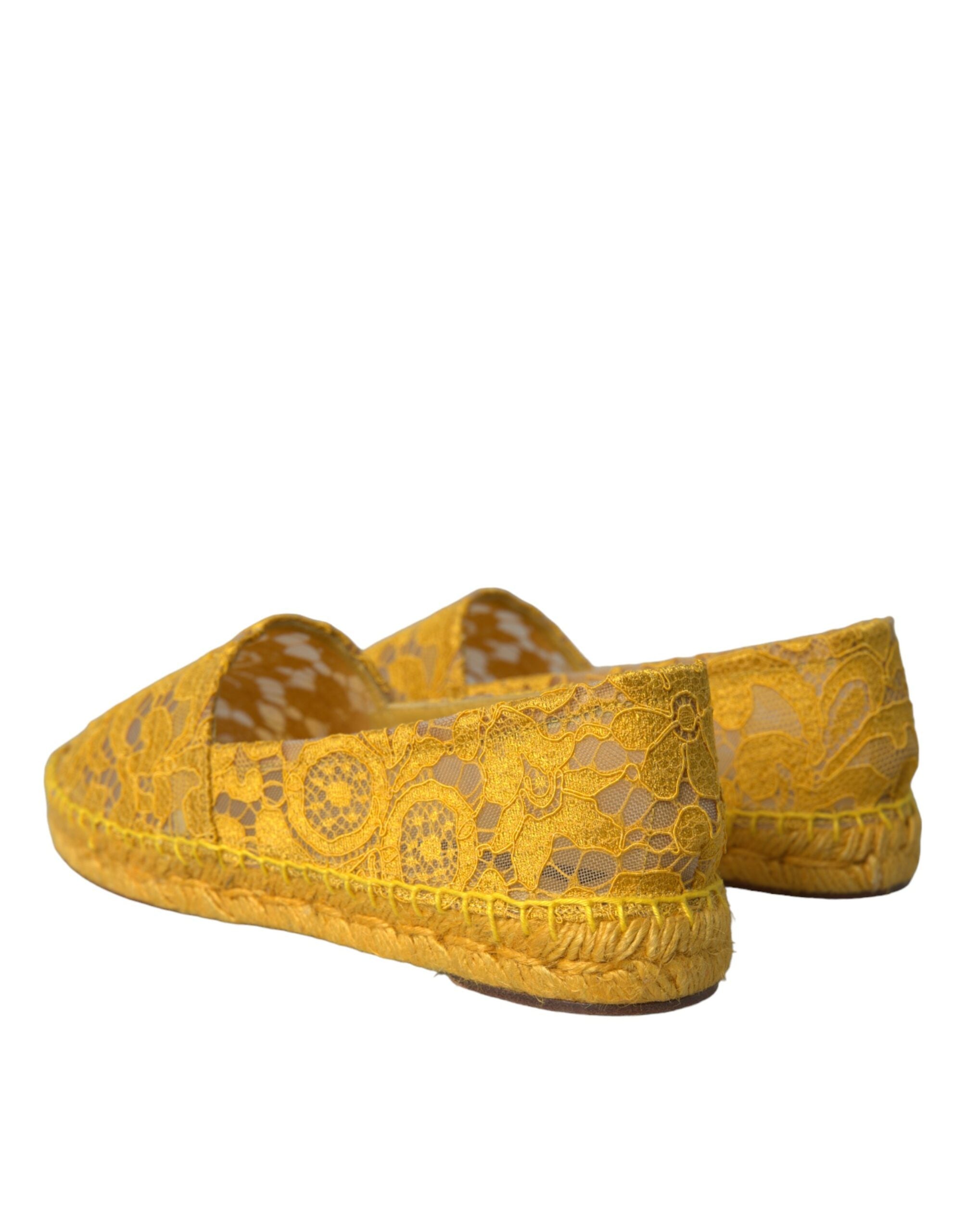 Dolce & Gabbana Yellow Taormina Lace Espadrille Loafers Flats Women's Shoes