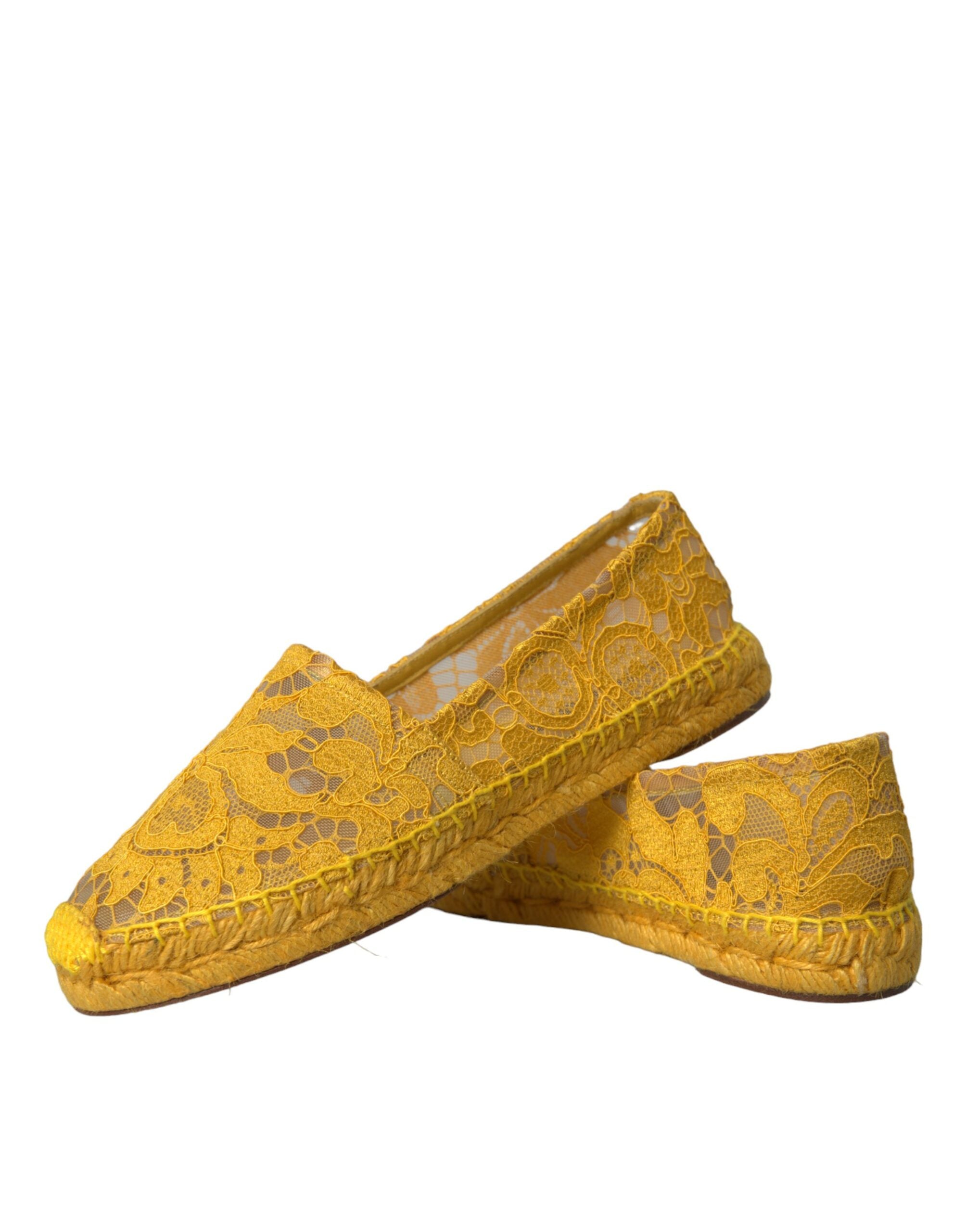 Dolce & Gabbana Yellow Taormina Lace Espadrille Loafers Flats Women's Shoes