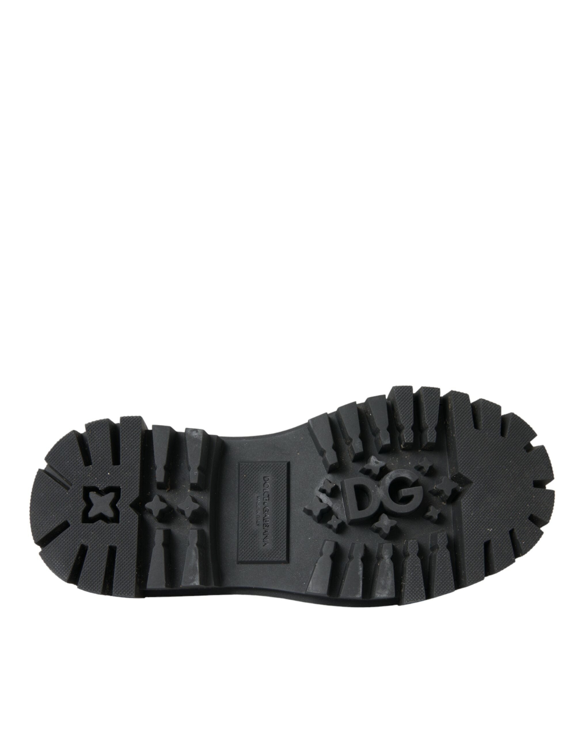 Dolce & Gabbana Black Leather Trekking Derby Embellished Women's Shoes (Pre-Owned)