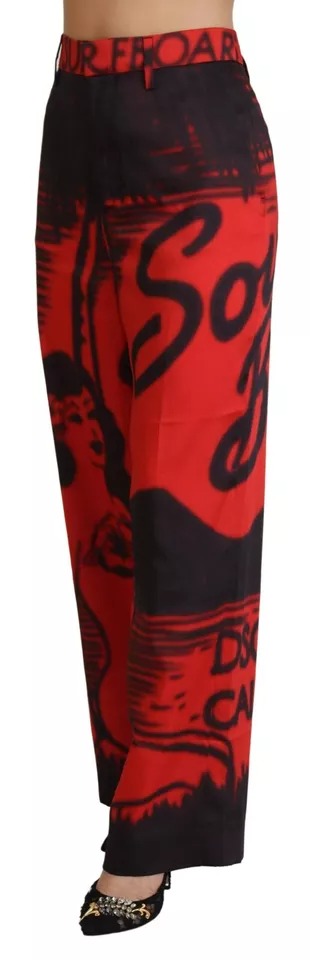 Dsquared² Red Printed High Waist Straight Women's Pants (Pre-Owned)