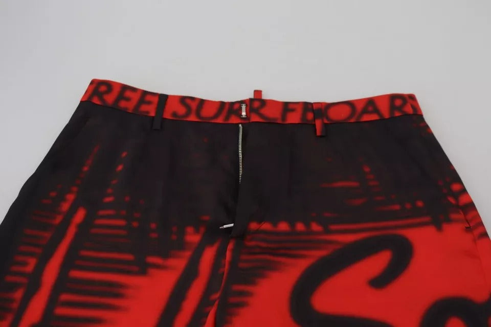 Dsquared² Red Printed High Waist Straight Women's Pants (Pre-Owned)