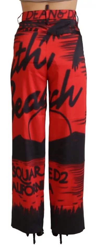 Dsquared² Red Printed High Waist Straight Women's Pants (Pre-Owned)