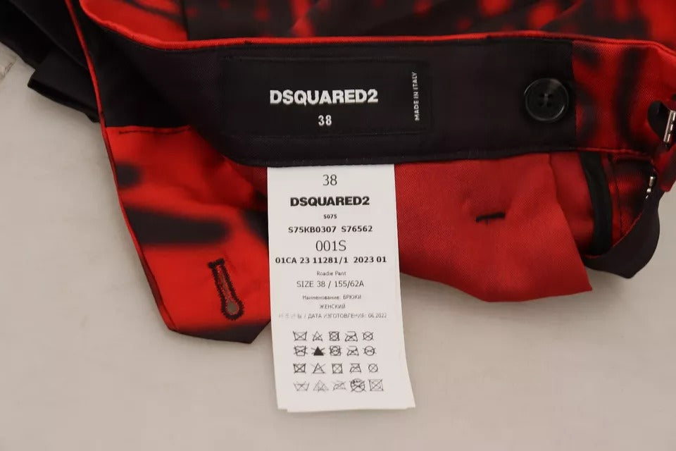 Dsquared² Red Printed High Waist Straight Women's Pants (Pre-Owned)