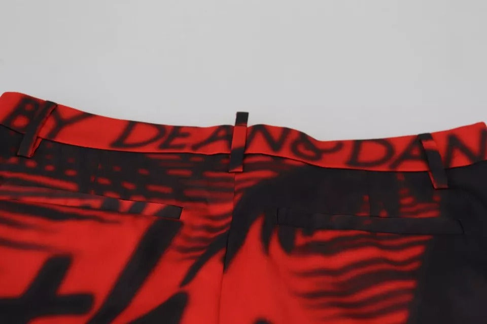 Dsquared² Red Printed High Waist Straight Women's Pants (Pre-Owned)