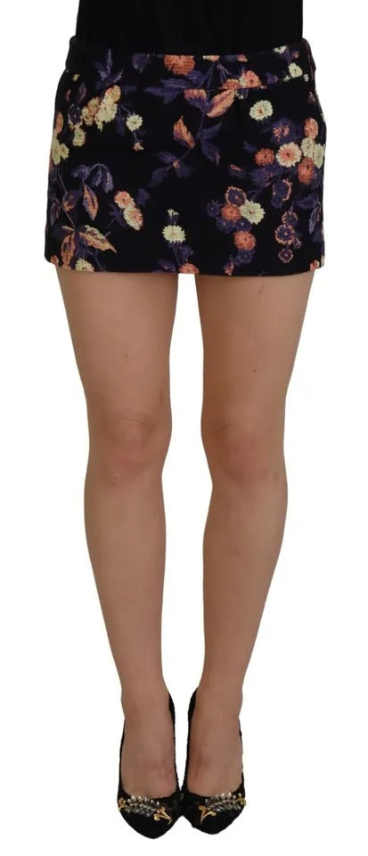 Dsquared² Black Floral Embroidery Mid Waist A-line Mini Women's Skirt (Pre-Owned)
