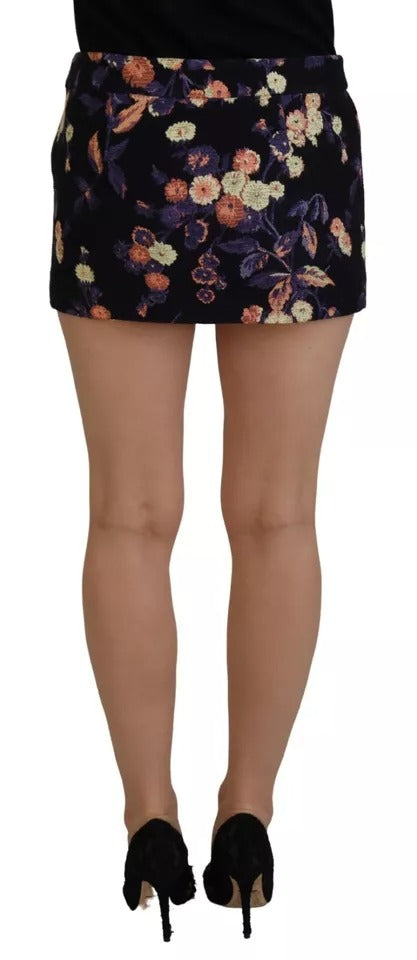 Dsquared² Black Floral Embroidery Mid Waist A-line Mini Women's Skirt (Pre-Owned)
