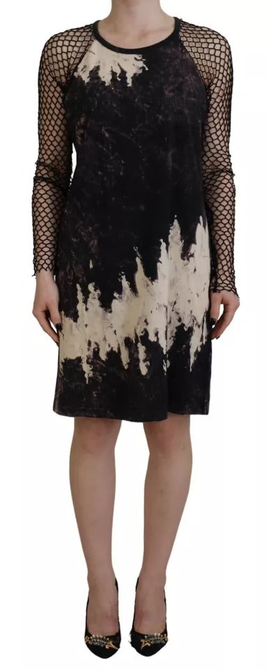 Dsquared² Black Tie Dye Mesh Long Sleeves Cotton Shift Women's Dress (Pre-Owned)