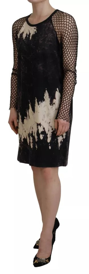 Dsquared² Black Tie Dye Mesh Long Sleeves Cotton Shift Women's Dress (Pre-Owned)