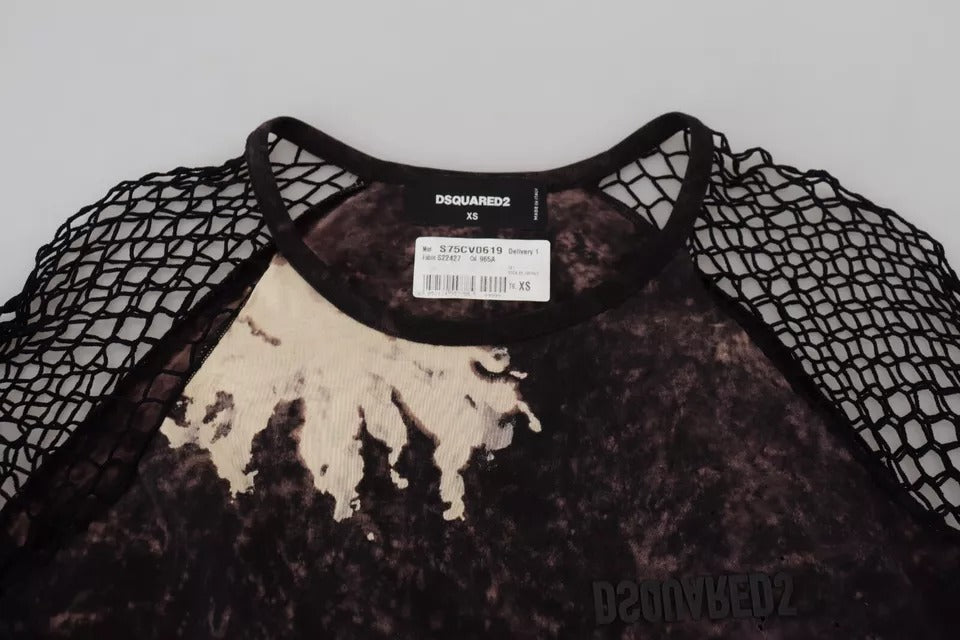 Dsquared² Black Tie Dye Mesh Long Sleeves Cotton Shift Women's Dress (Pre-Owned)