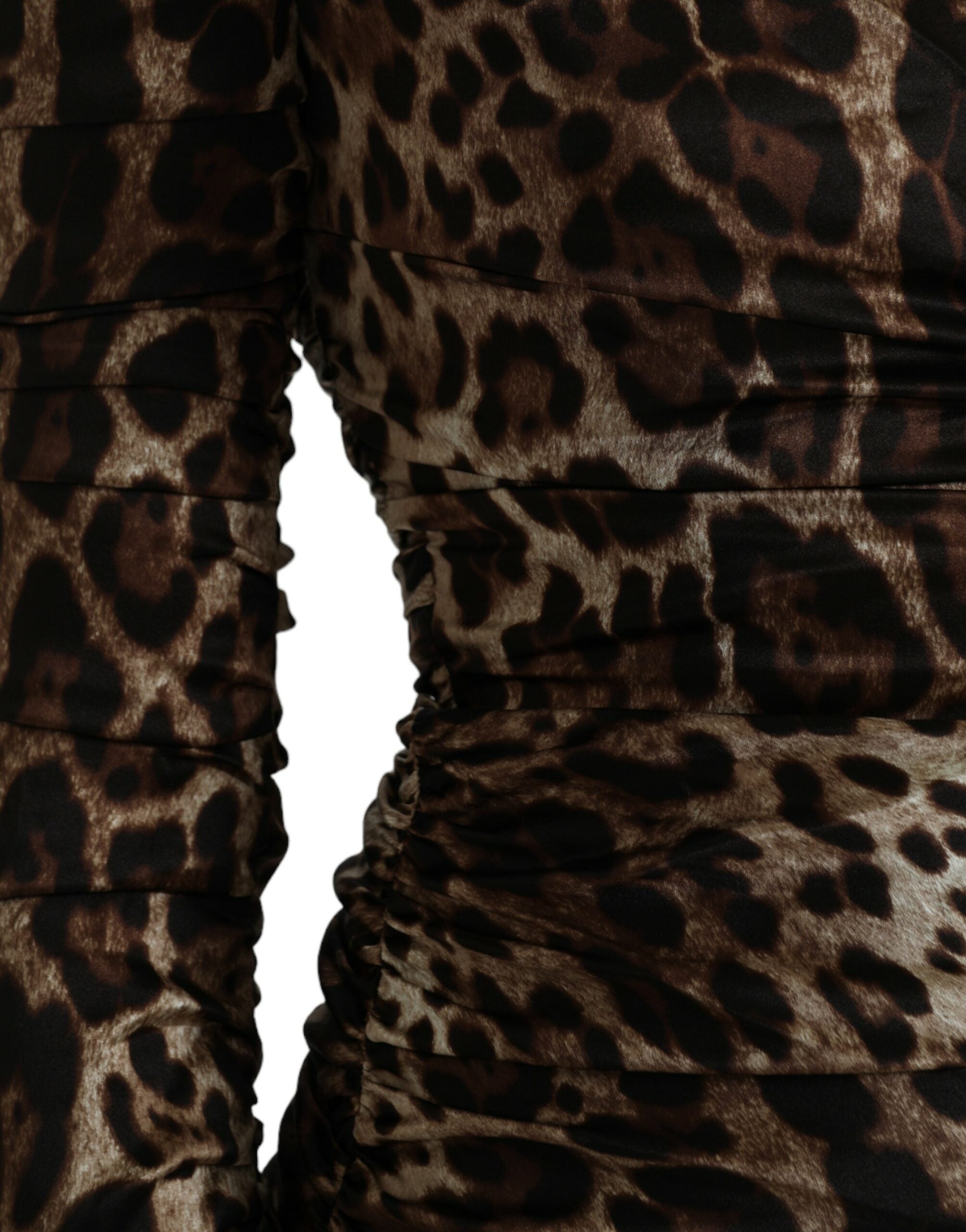 Dolce & Gabbana Brown Leopard Print Bodycon V-neck Midi Women's Dress