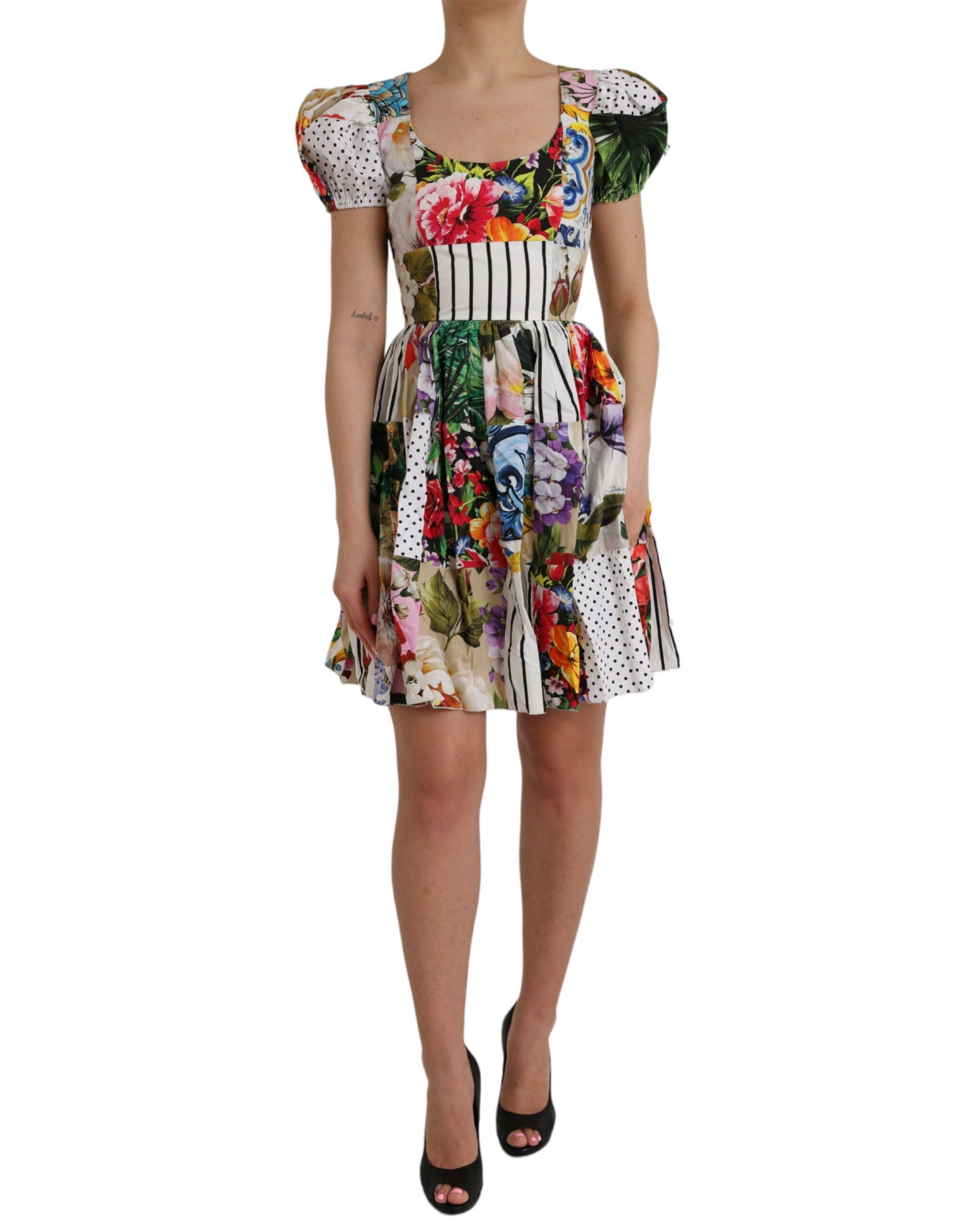 Dolce & Gabbana Multicolor Patchwork Cotton Aline Mini Women's Dress