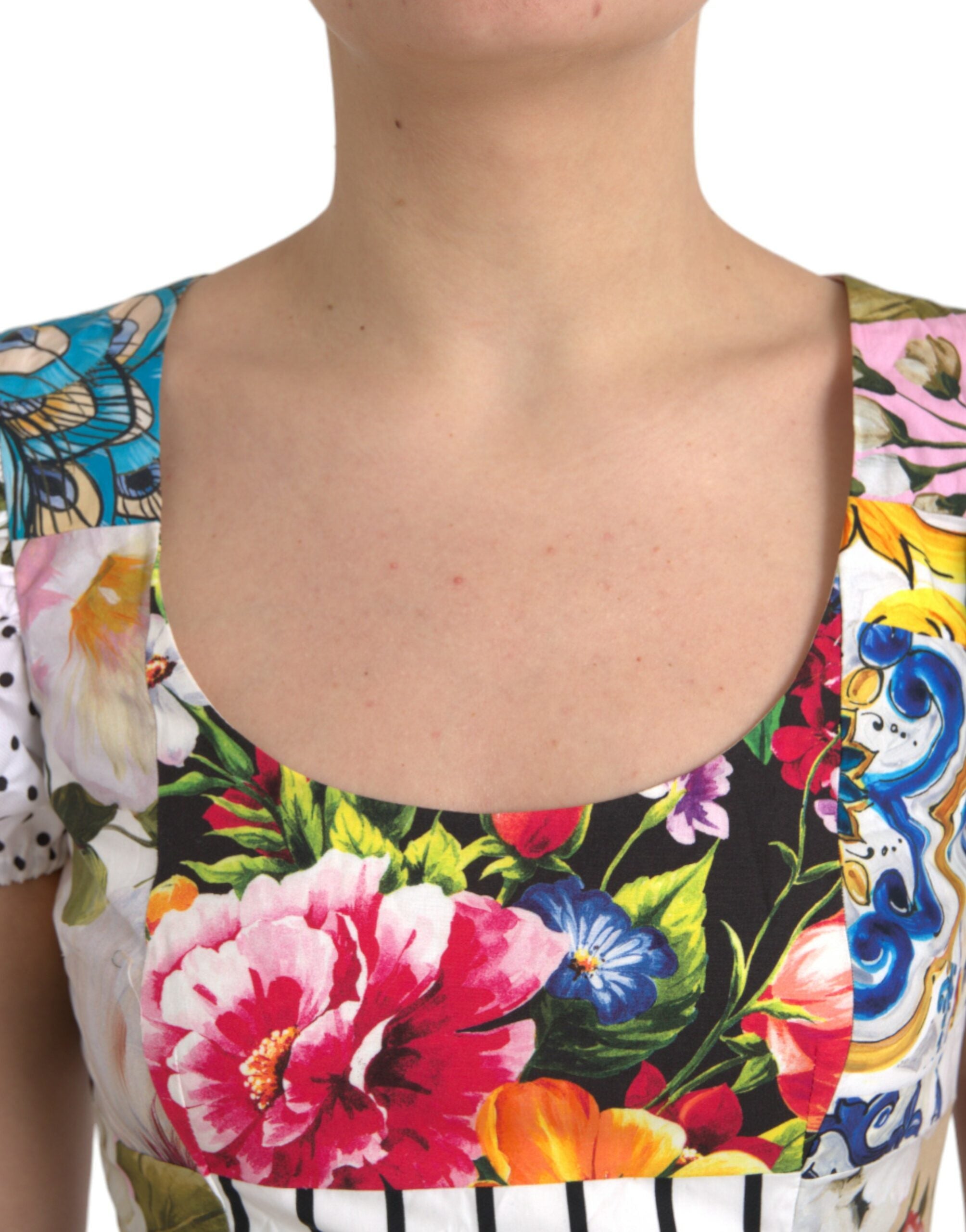Dolce & Gabbana Multicolor Patchwork Cotton Aline Mini Women's Dress