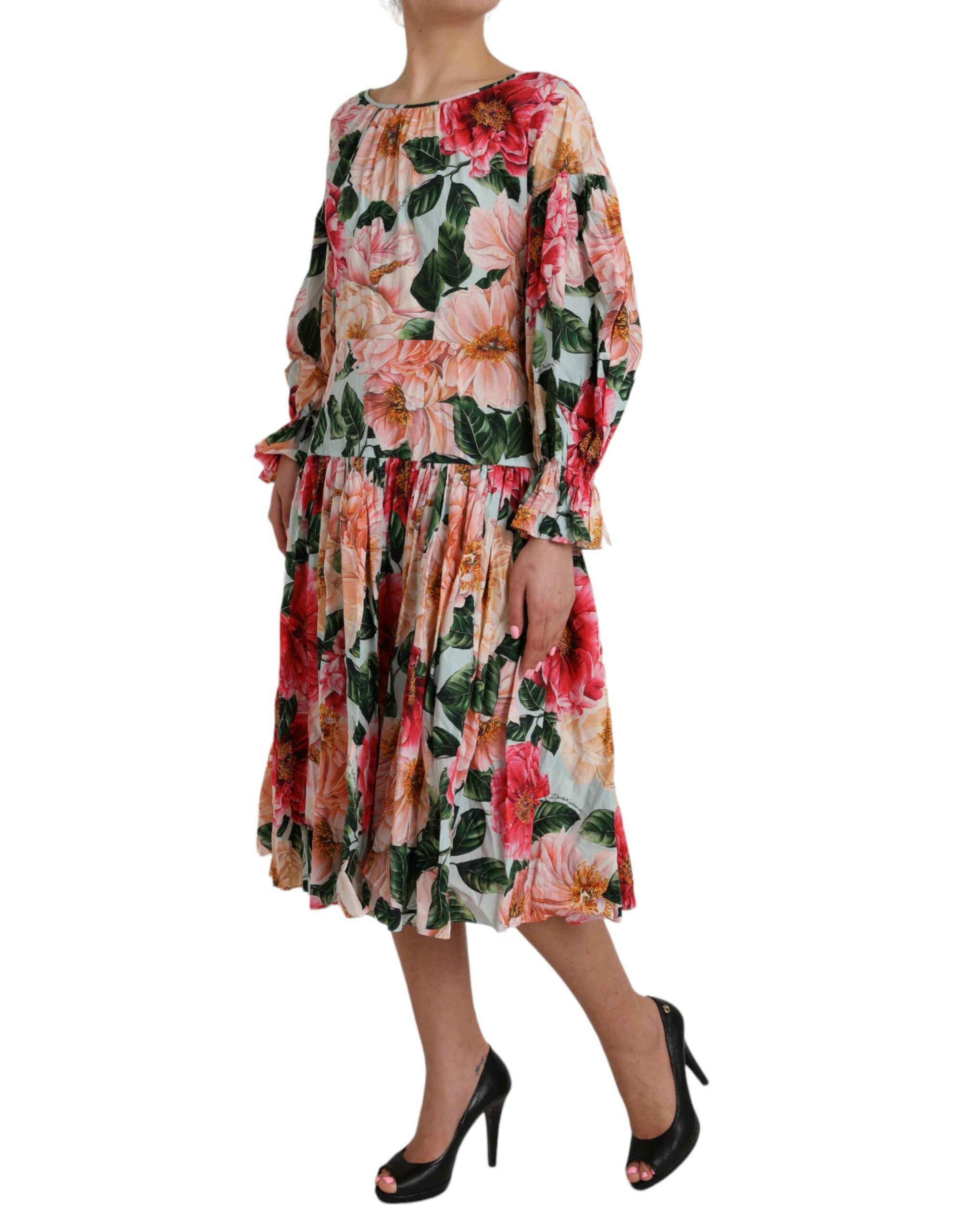 Dolce & Gabbana Multicolor Floral CottonAline Pleated Women's Dress