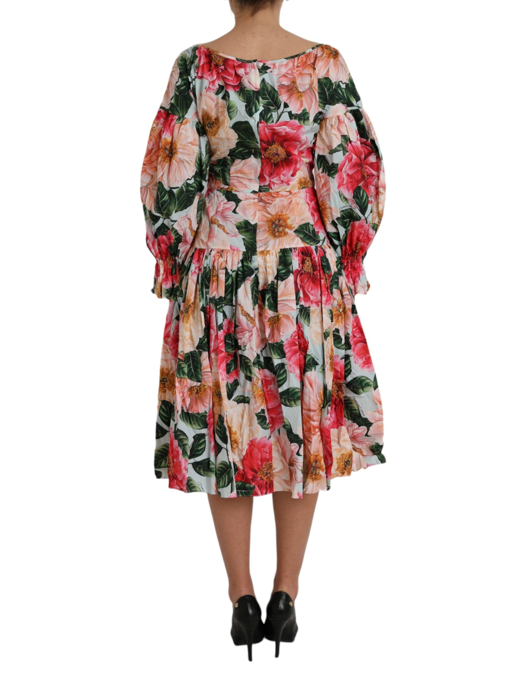 Dolce & Gabbana Multicolor Floral CottonAline Pleated Women's Dress