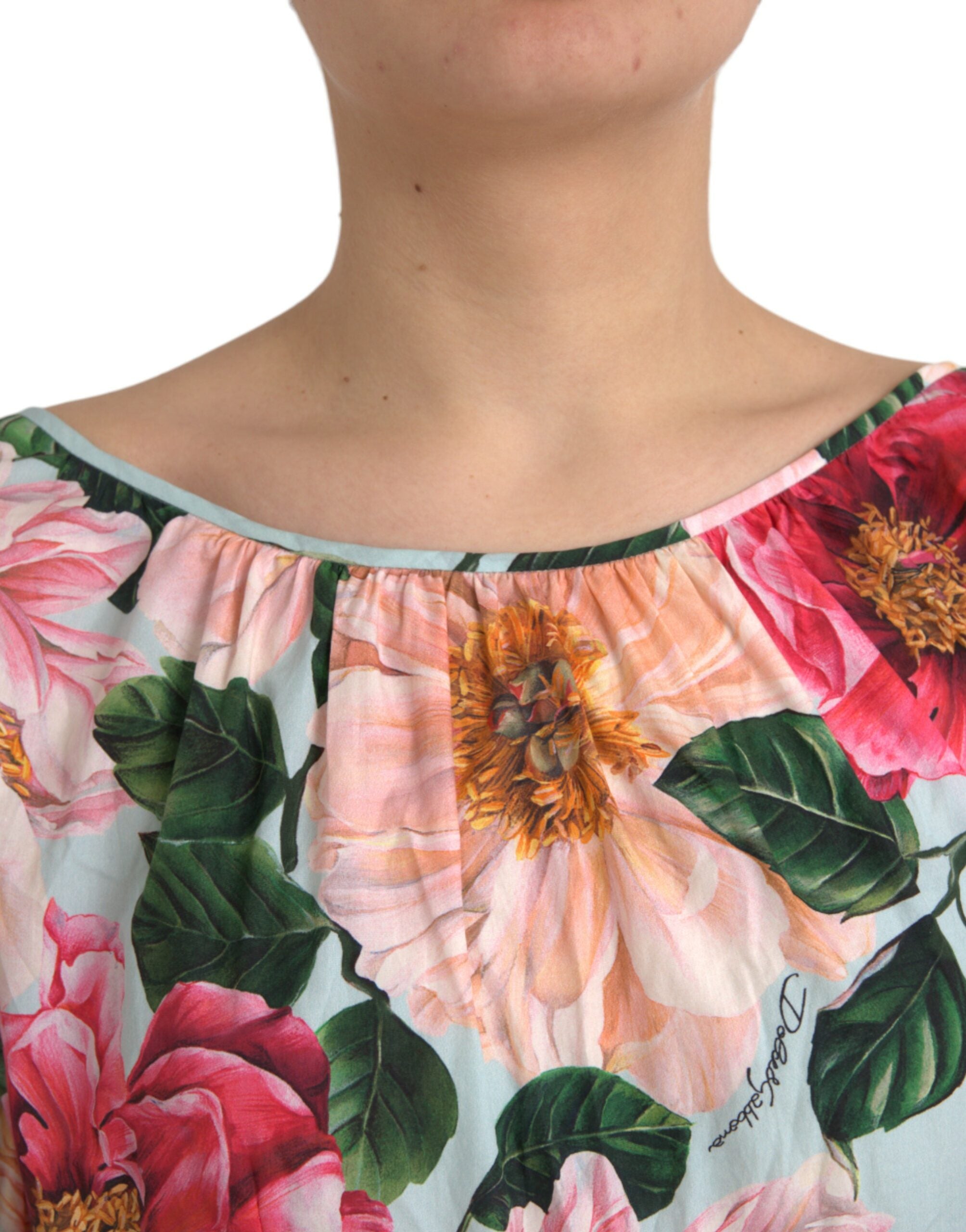 Dolce & Gabbana Multicolor Floral CottonAline Pleated Women's Dress