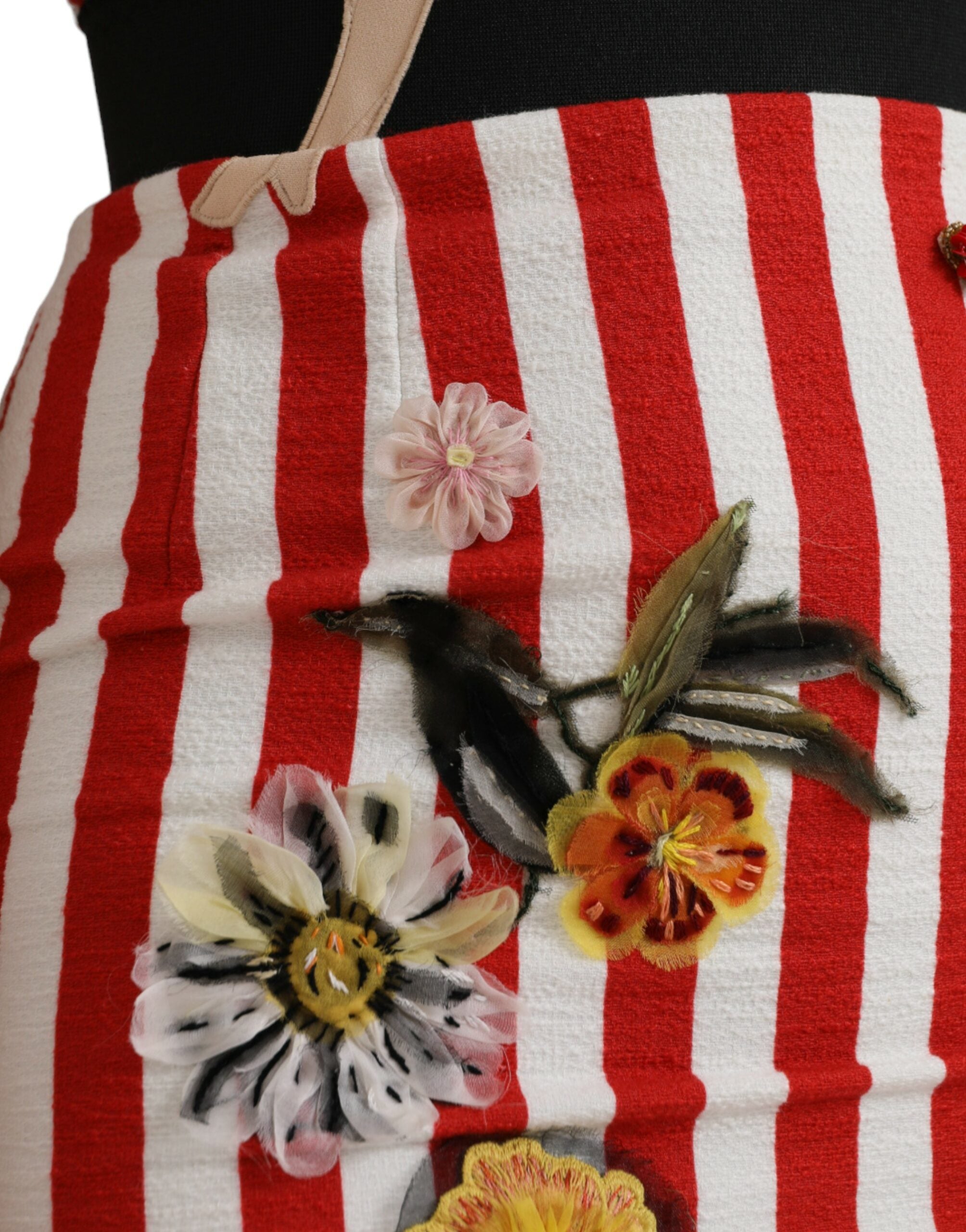 Dolce & Gabbana Red White Floral Sleeveless Sheath Midi Women's Dress
