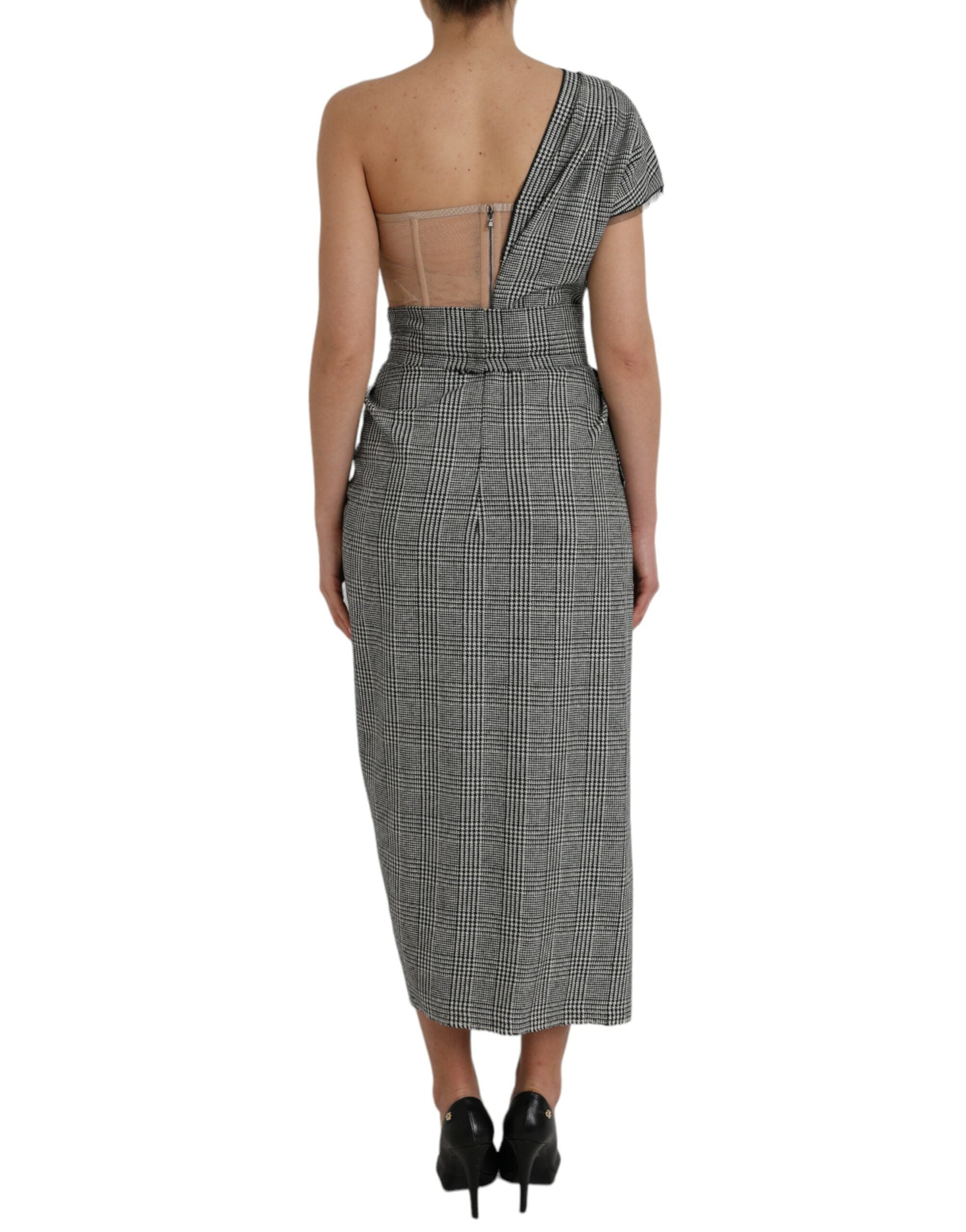 Dolce & Gabbana Gray Beige Layered One Shoulder Maxi Women's Dress