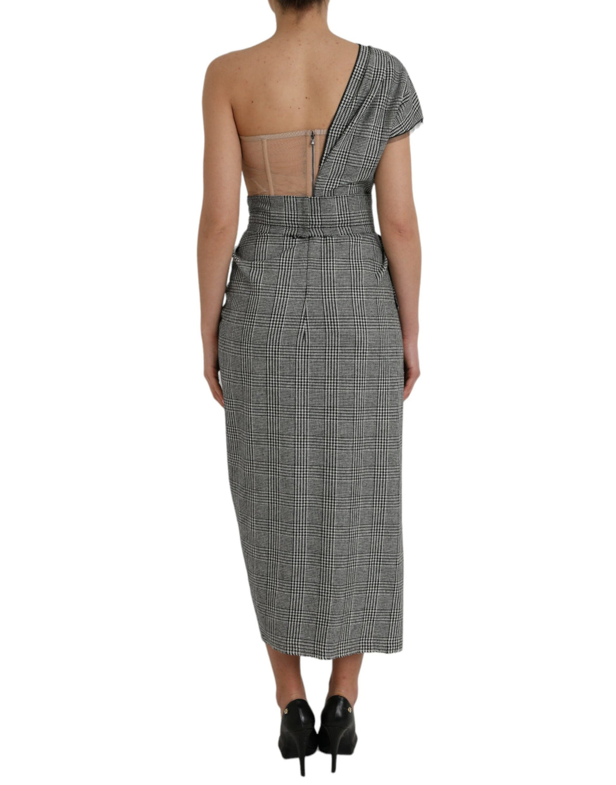 Dolce & Gabbana Gray Beige Layered One Shoulder Maxi Women's Dress