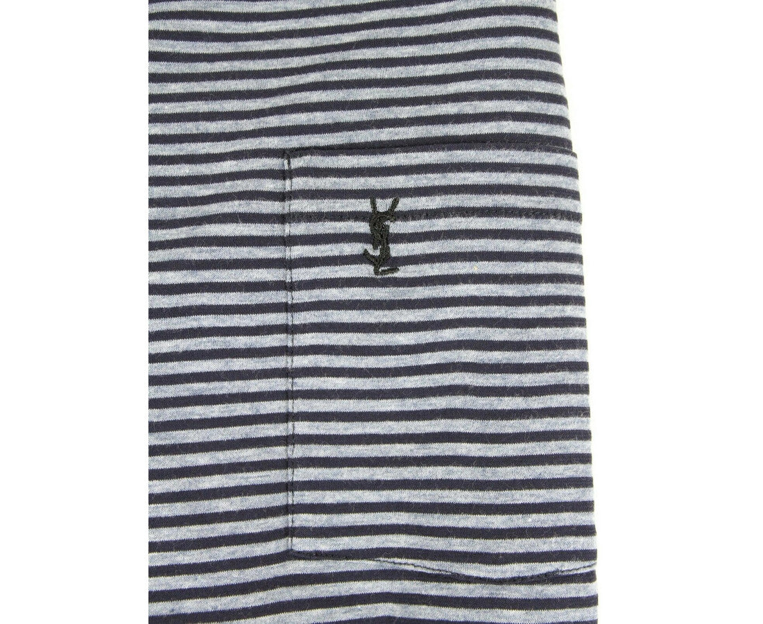 Saint Laurent Men's Blue Cotton Striped Crewneck T-shirt